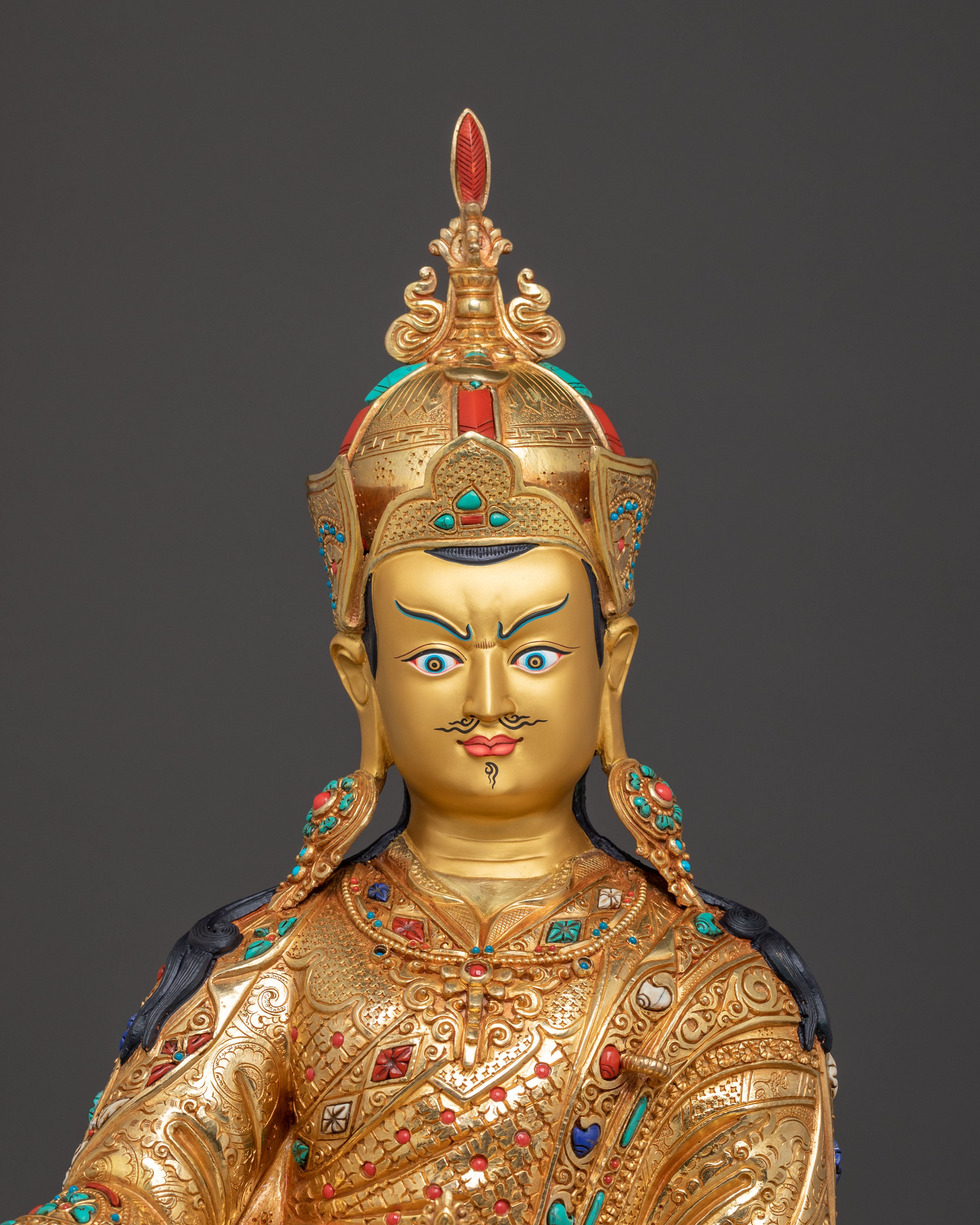 24K Gold Gilded Holy Guru Rinpoche Statue – Radiant Masterpiece