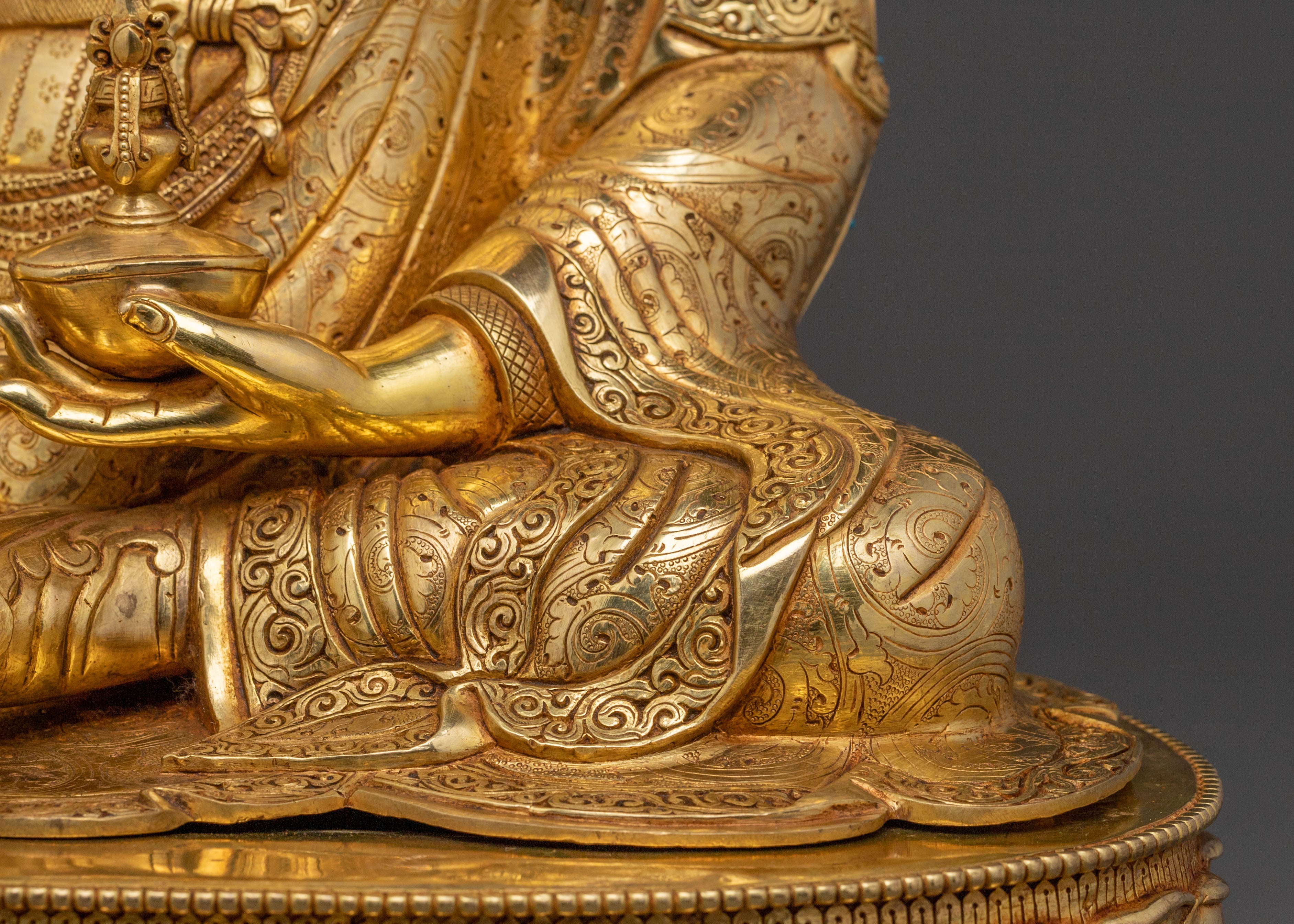 The Lotus Born Guru Rinpoche Spiritual Statue – 24K Gold Gilded Art
