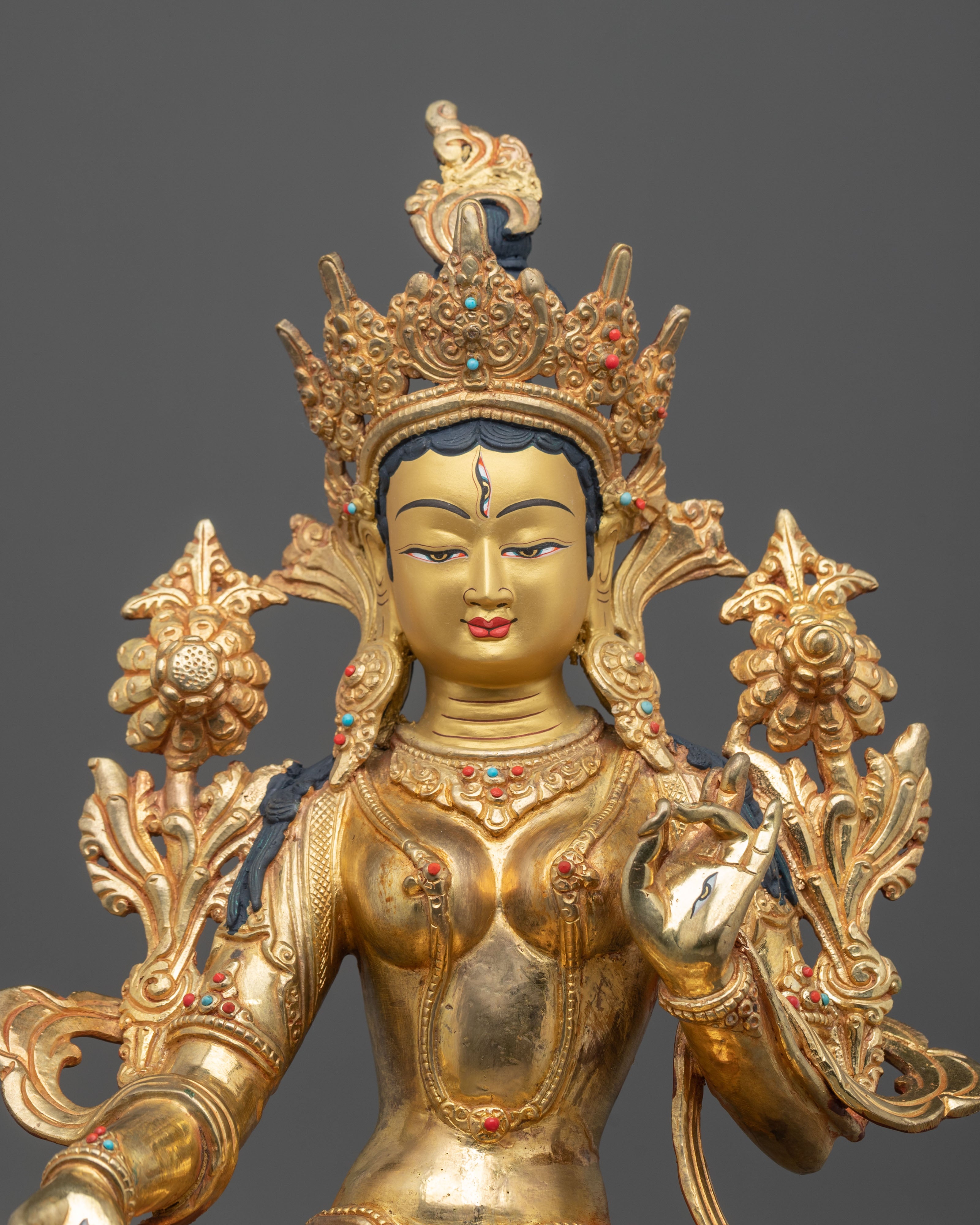 White Tara Statue Adorned with Gemstones