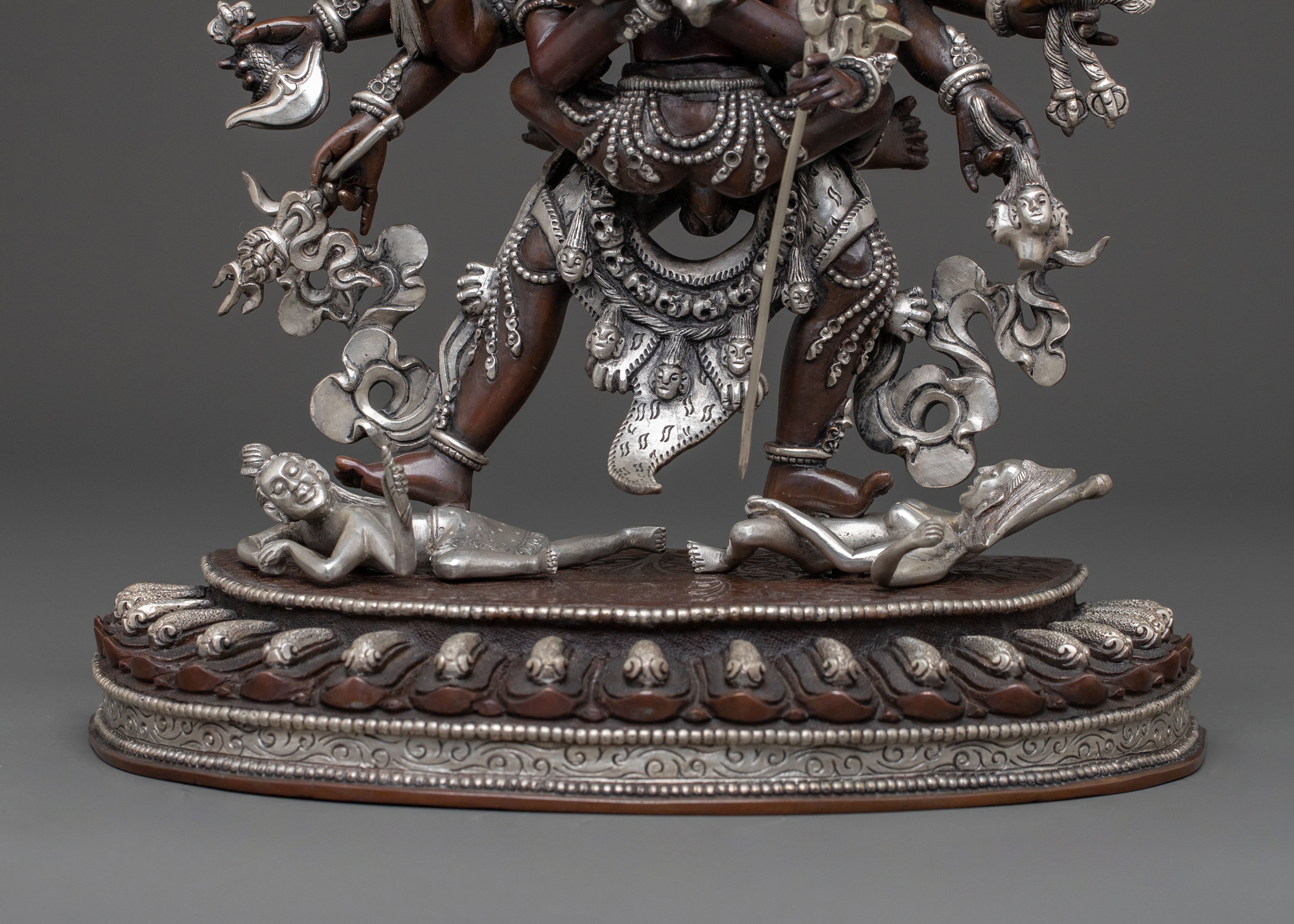 Chakrasamvara: Oxidized Copper Statue with Silver Plating