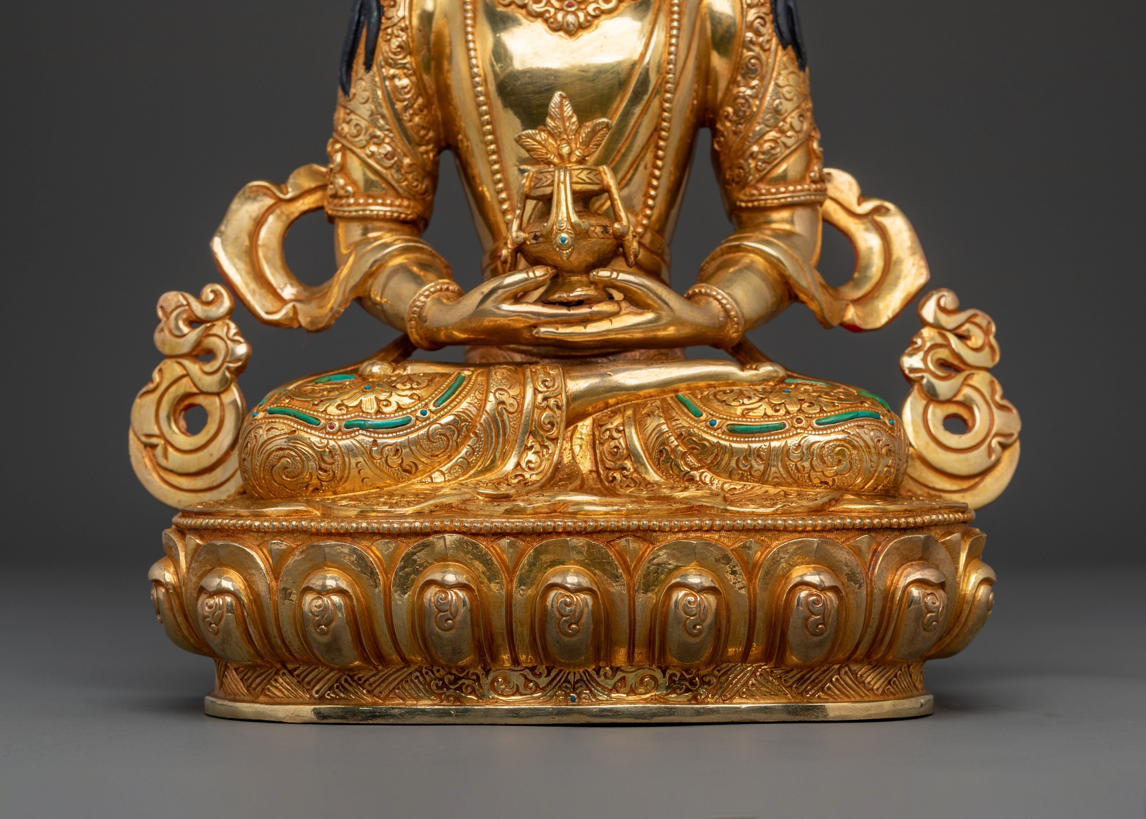 Handmade Amitayus Longevity Statue | 24K Gold Gilded