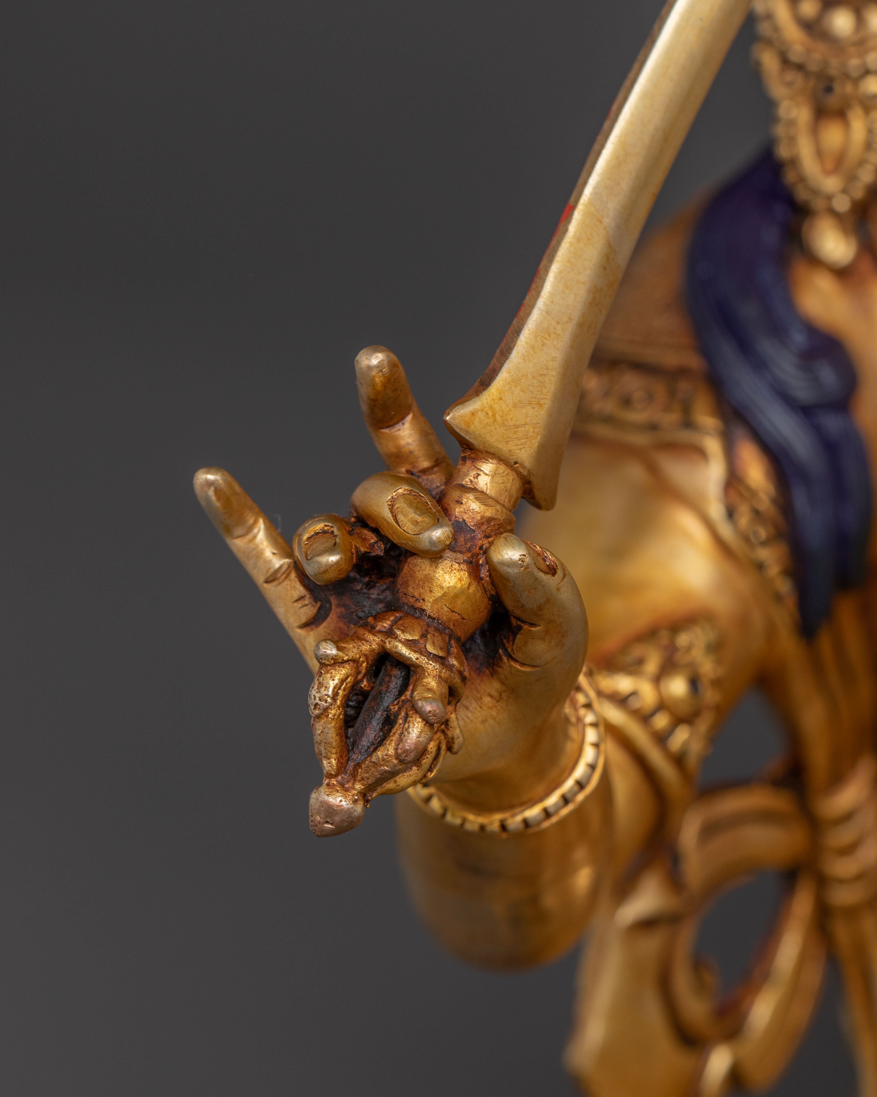 Manjushri: Radiant 24K Gold Gilded Statue of Wisdom Bodhisattva Manjughosa