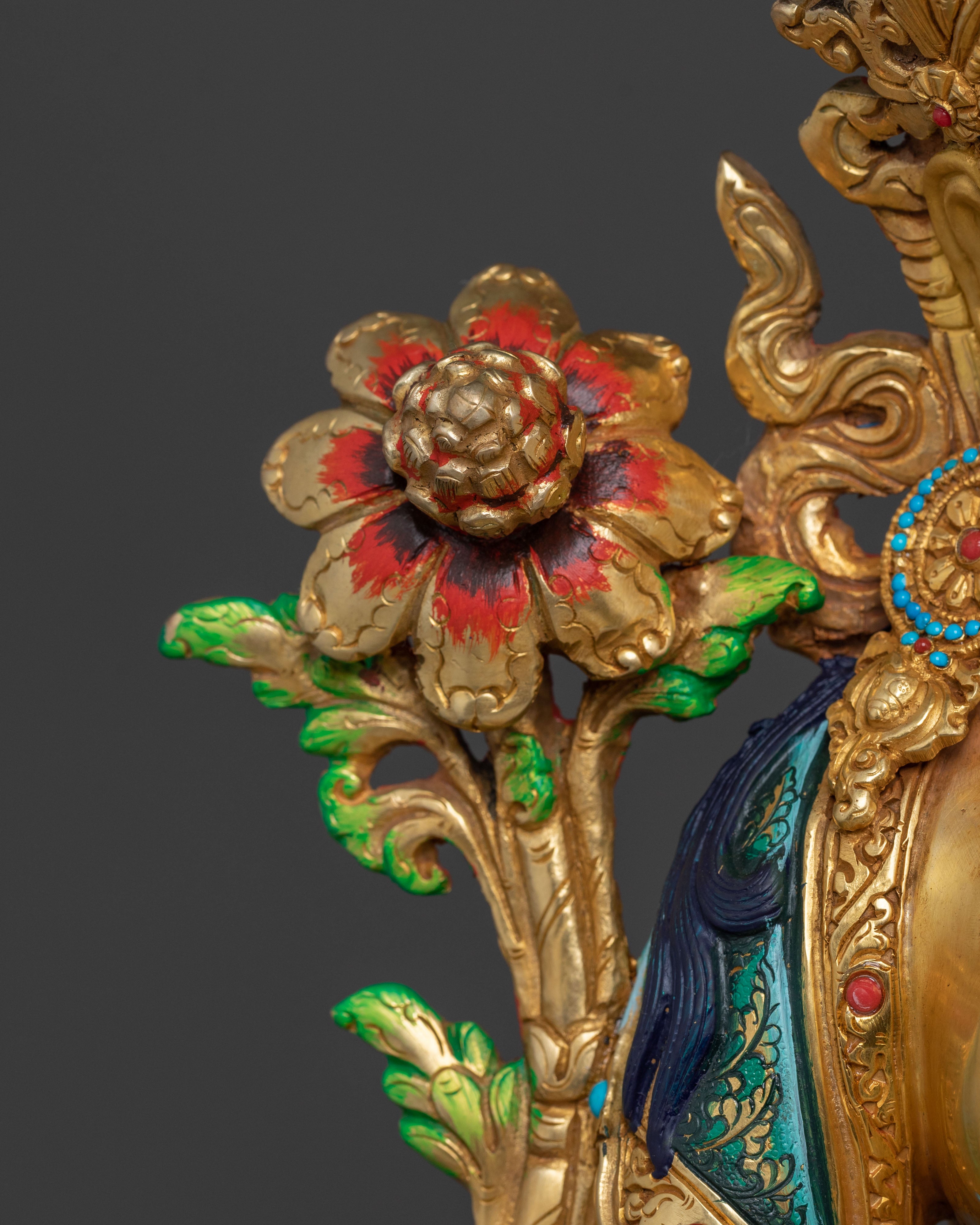 Green Tara Sculpture on Throne | Goddess of Compassion