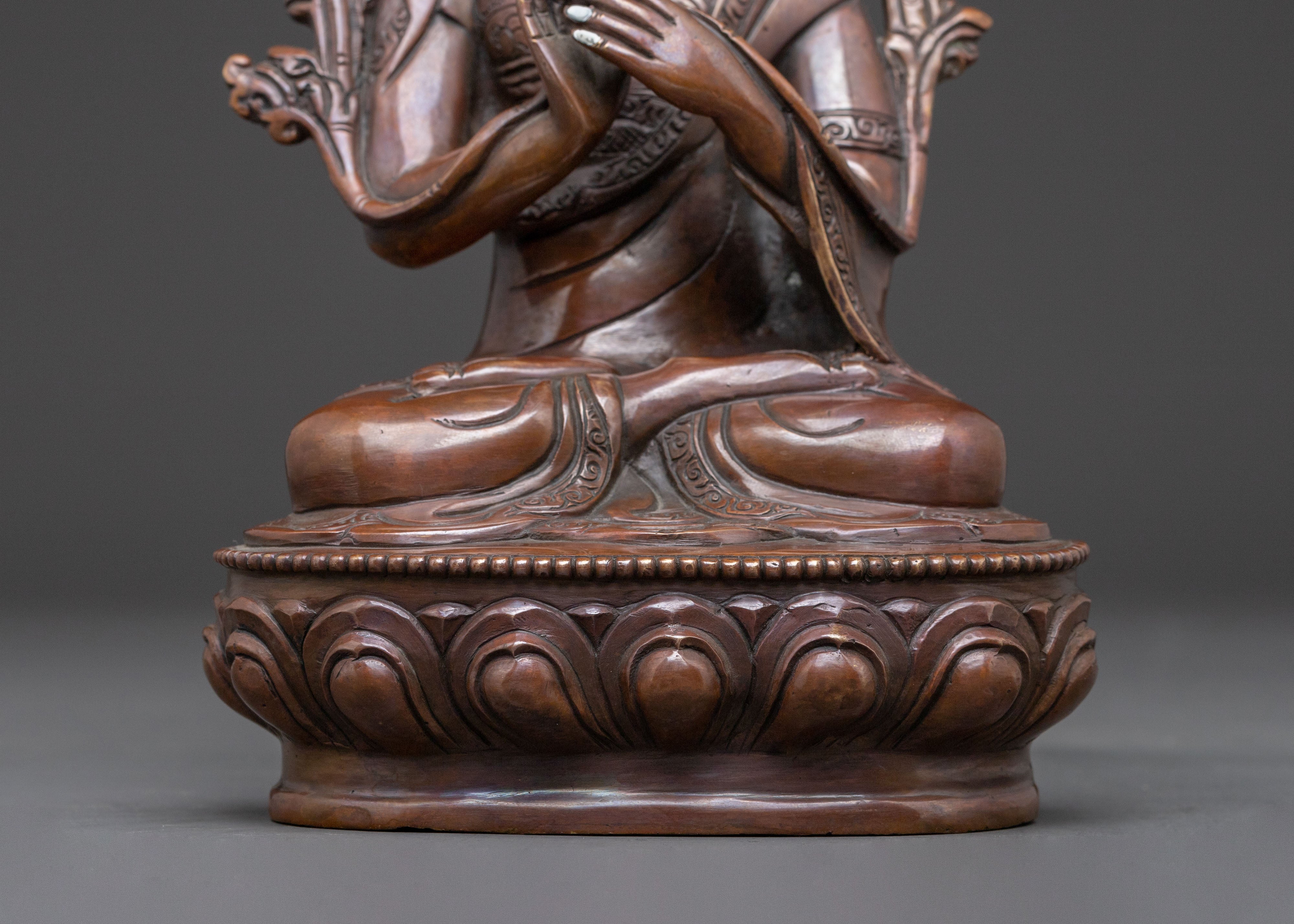 Handcrafted Tsongkhapa with Disciples Statue – Oxidized Copper Finish