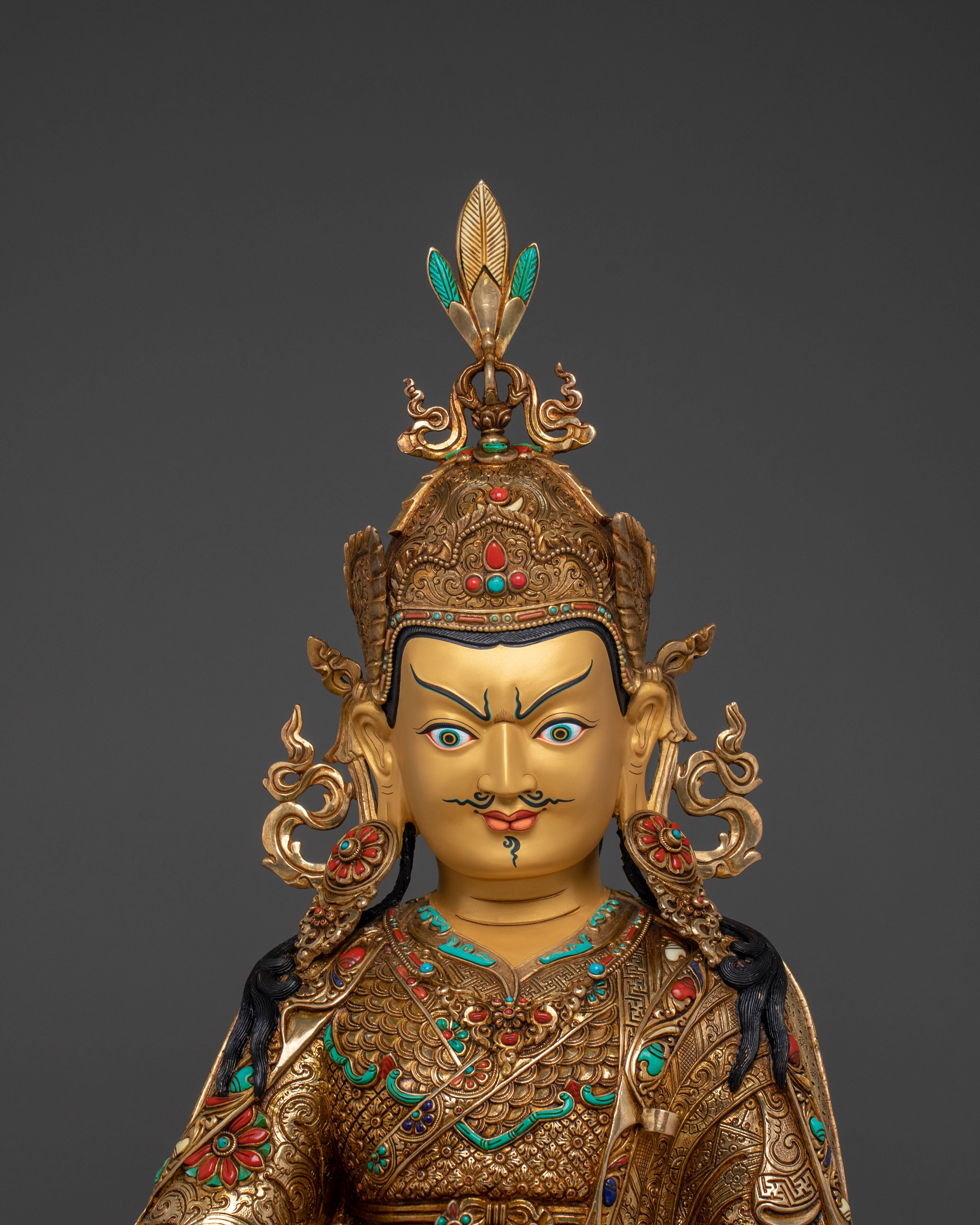 Exquisite 24K Gold Gilded Guru Rinpoche Statue of Spiritual Power