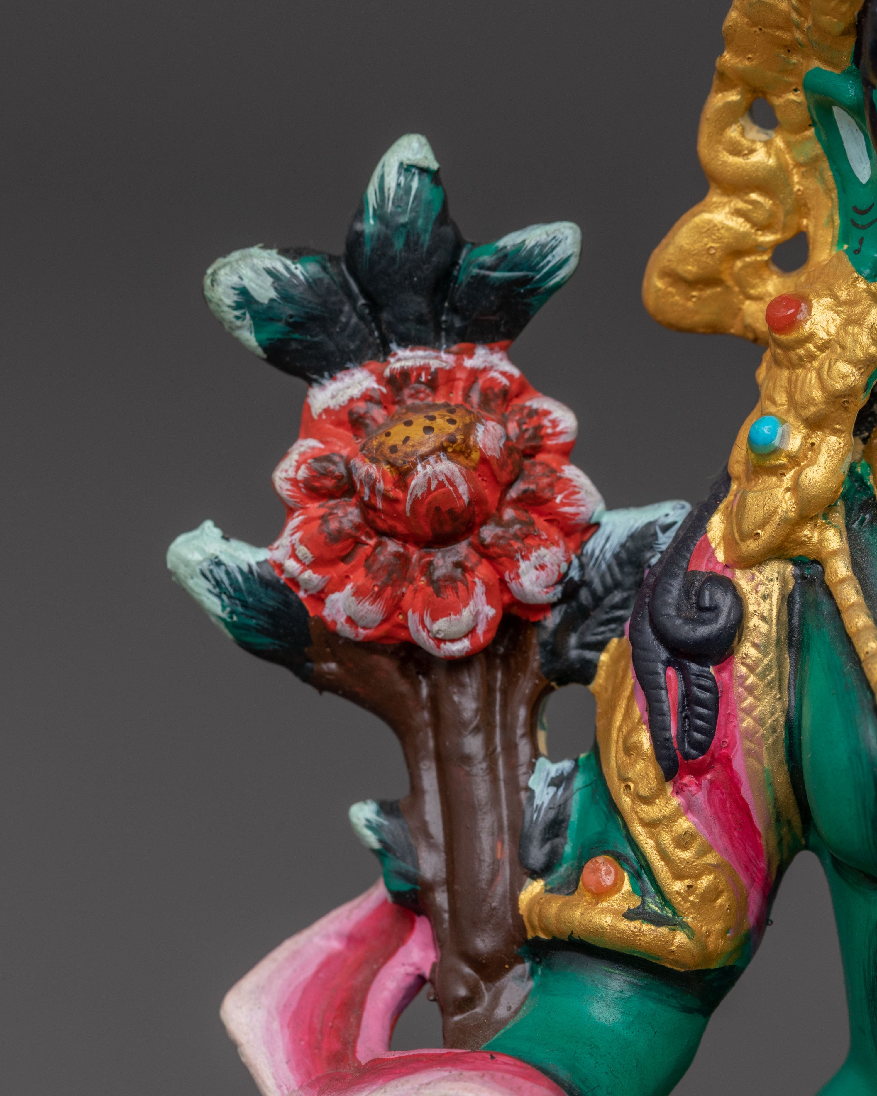Green Tara Statue with Acrylic Paintings: Goddess of Compassion