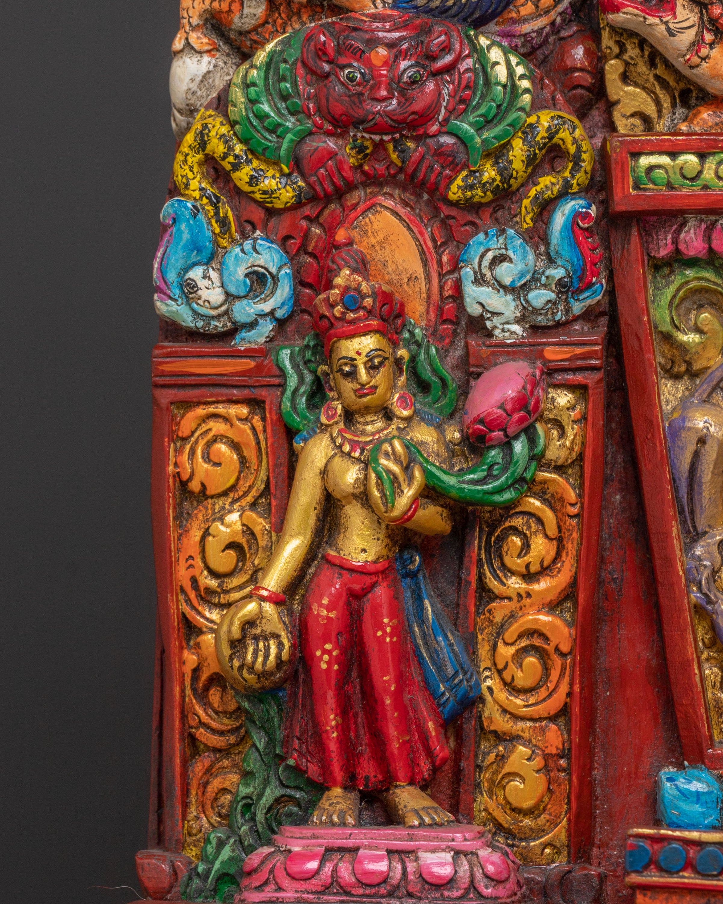 Green Tara Sacred Wooden Sculpture | Himalayan Serenity