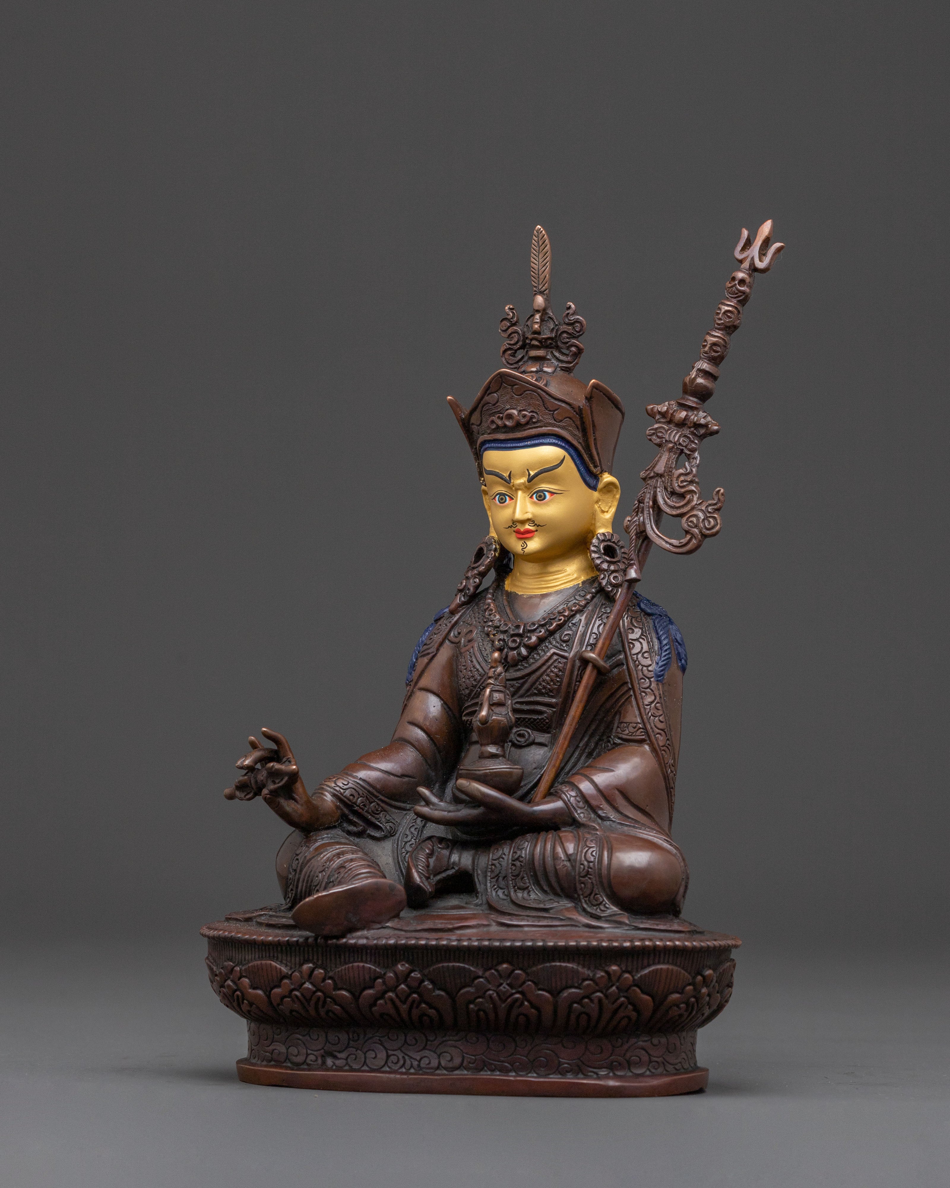Teacher of the Dharma Guru Rinpoche Statue – Hand-Gilded Copper