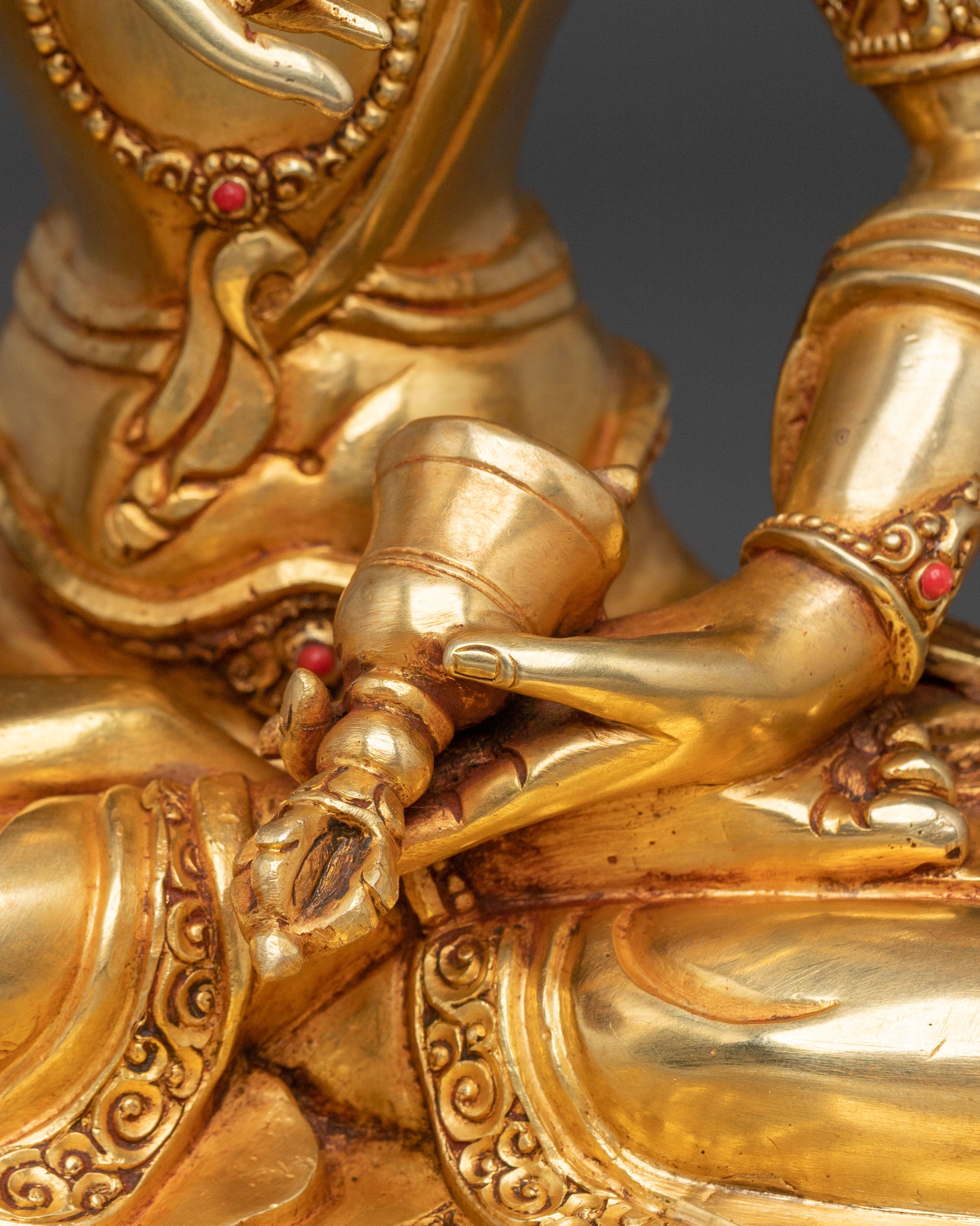 Sacred Vajrasattva Buddhist Sculpture: 24K Gold Gilded