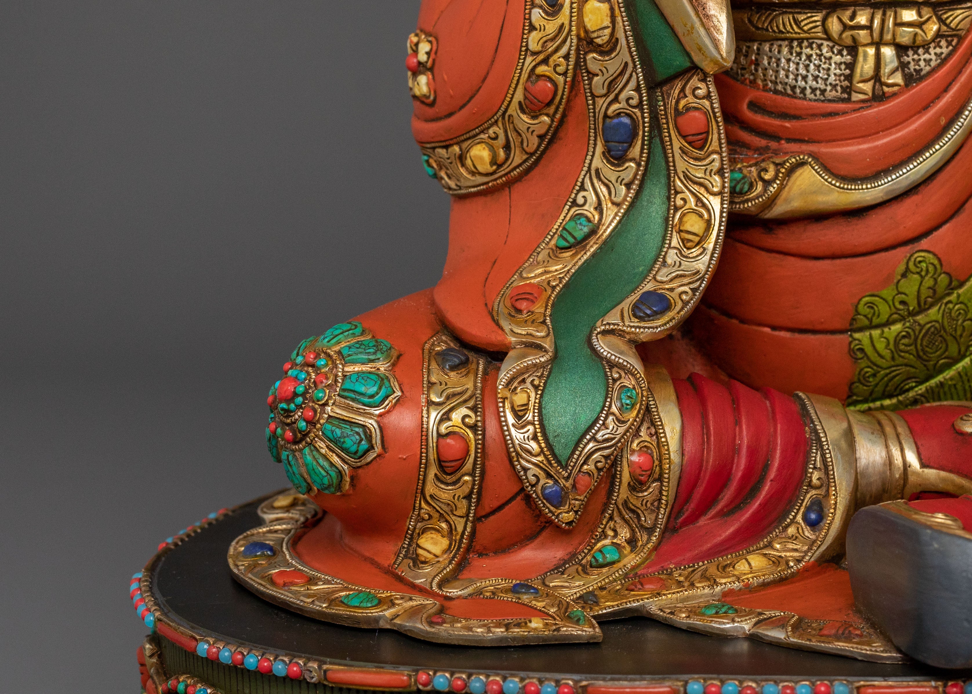Buddhist Master Guru Norla Sculpture: 24K Gold Gilded Artistry