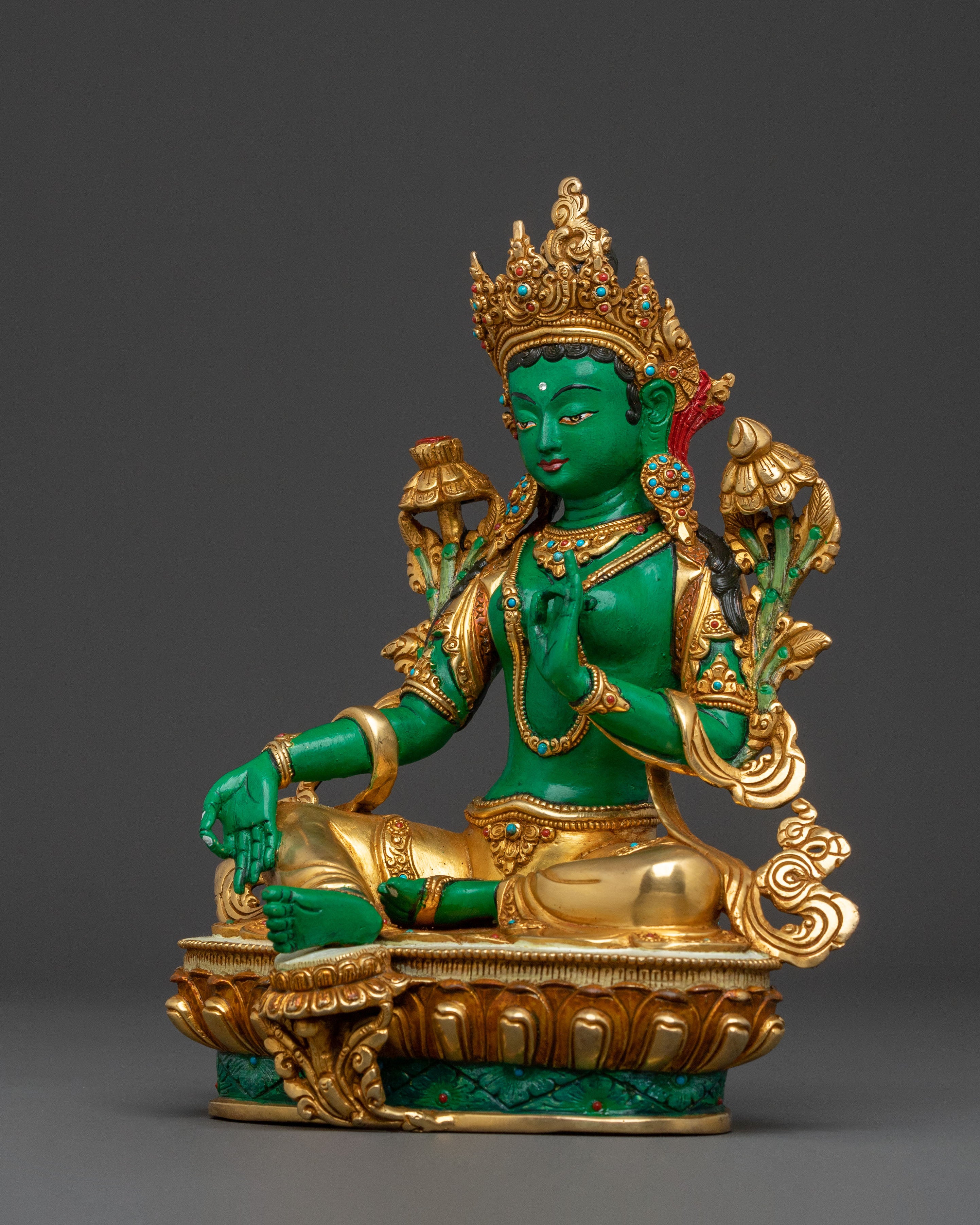 Green Tara Traditional Statue of Protection - Handcrafted Serenity