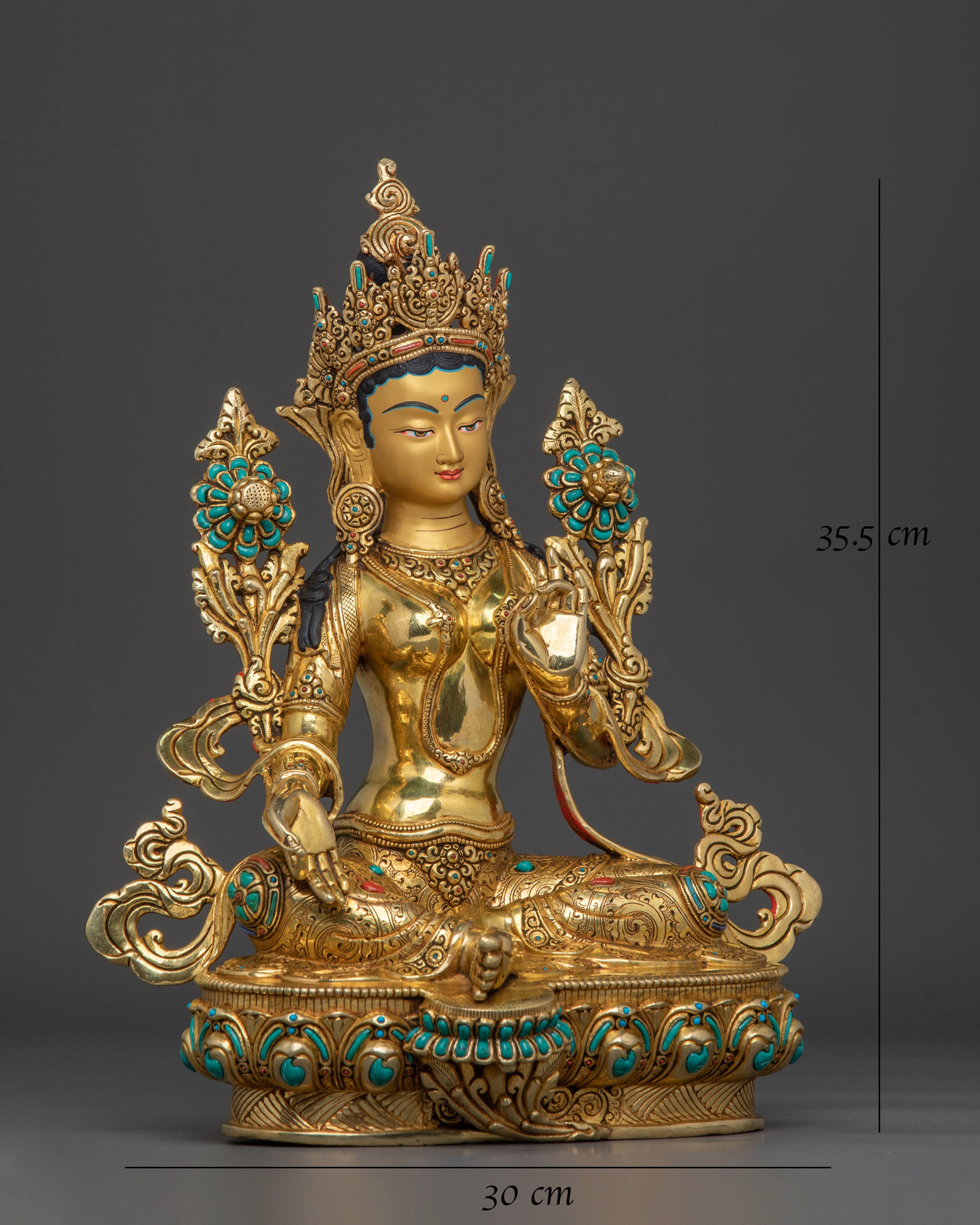 Green Tara Tibetan Buddhist Statue | 24k Gold Glided Buddhist Statue