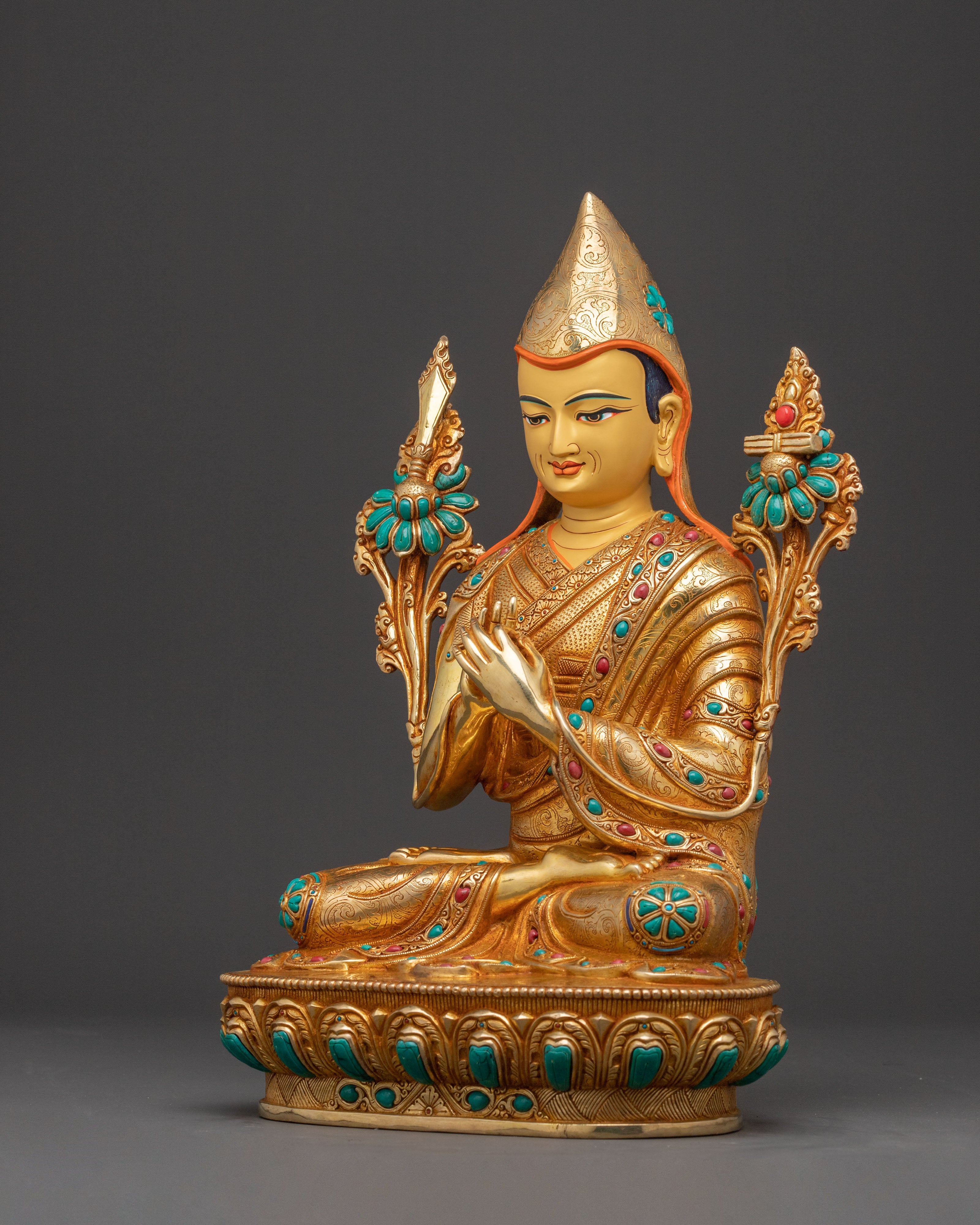 Handcrafted Tsongkhapa Statue – 24K Gold Gilded Masterpiece