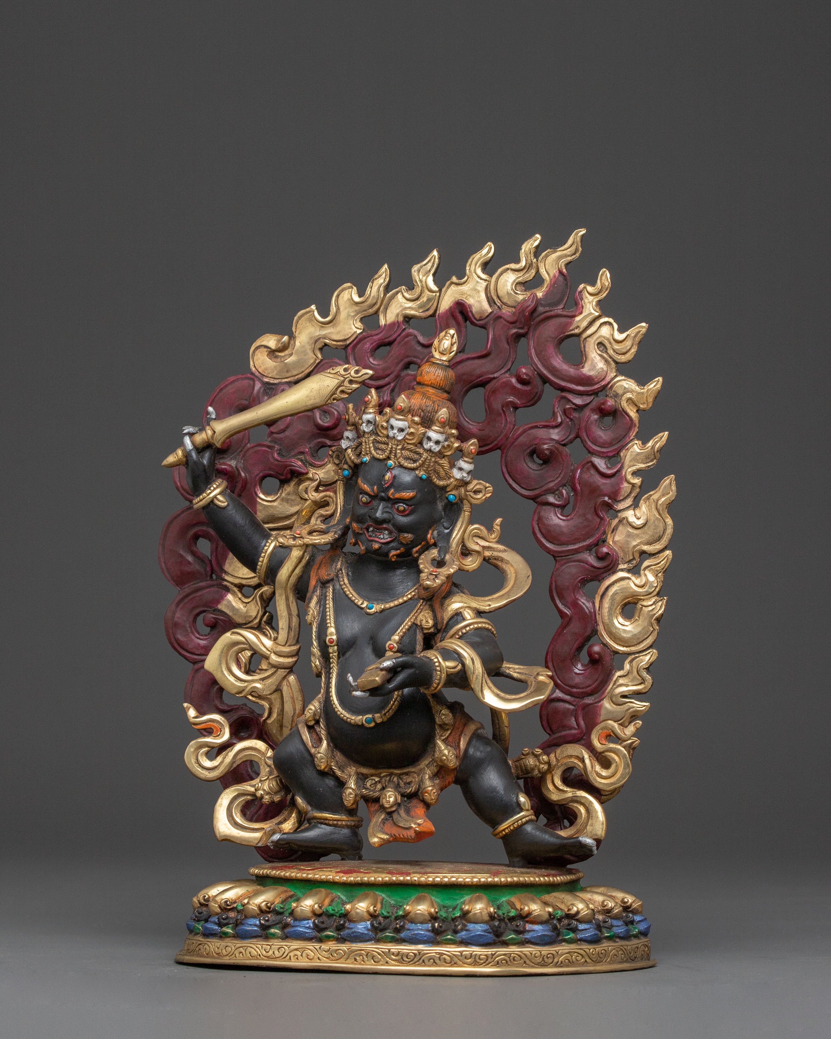 Wrathful Fortune Icon Black Dzambhala Statue: Handcrafted Sacred Protector