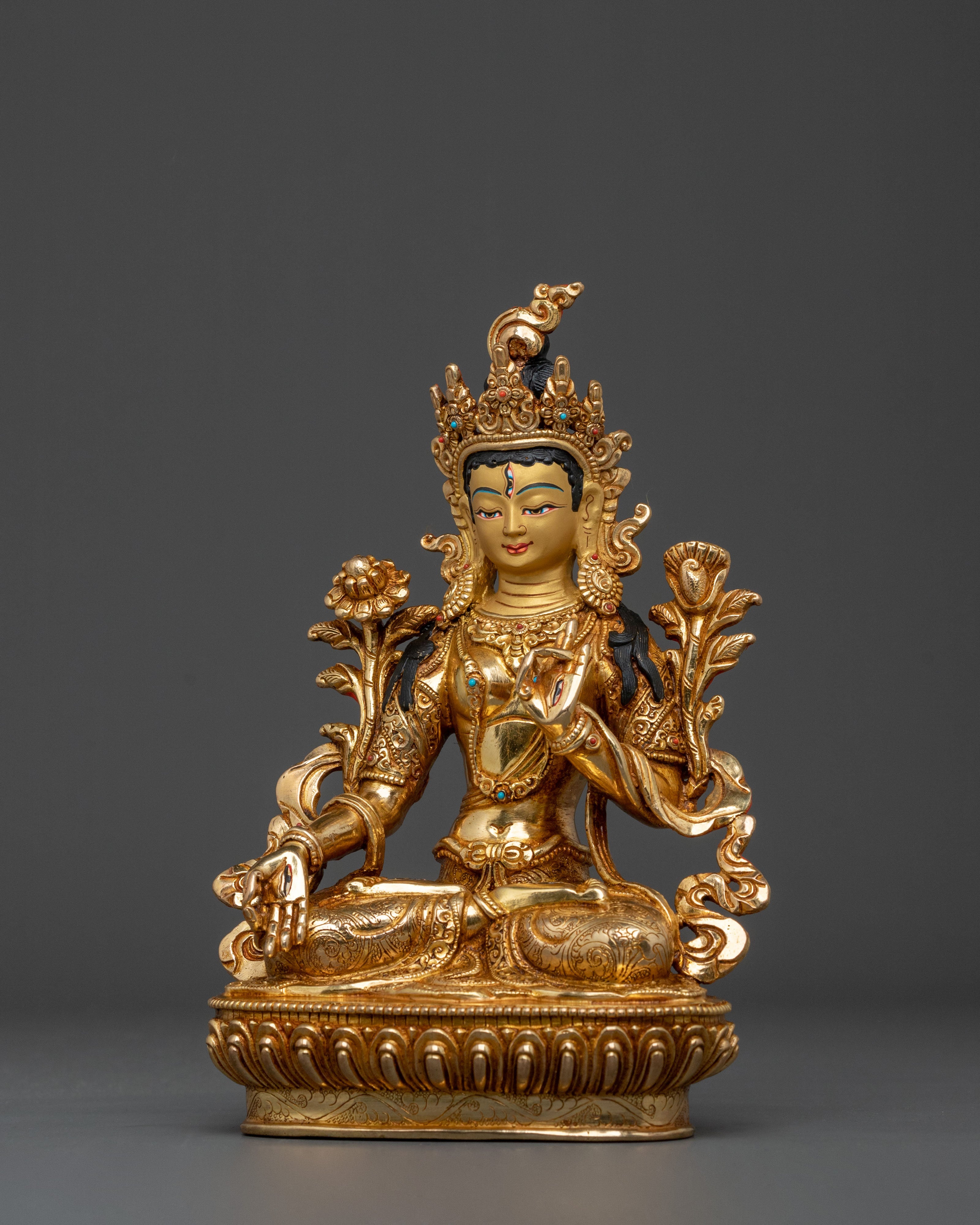 White Tara Peaceful Statue: Serene Gold-Gilded Copper