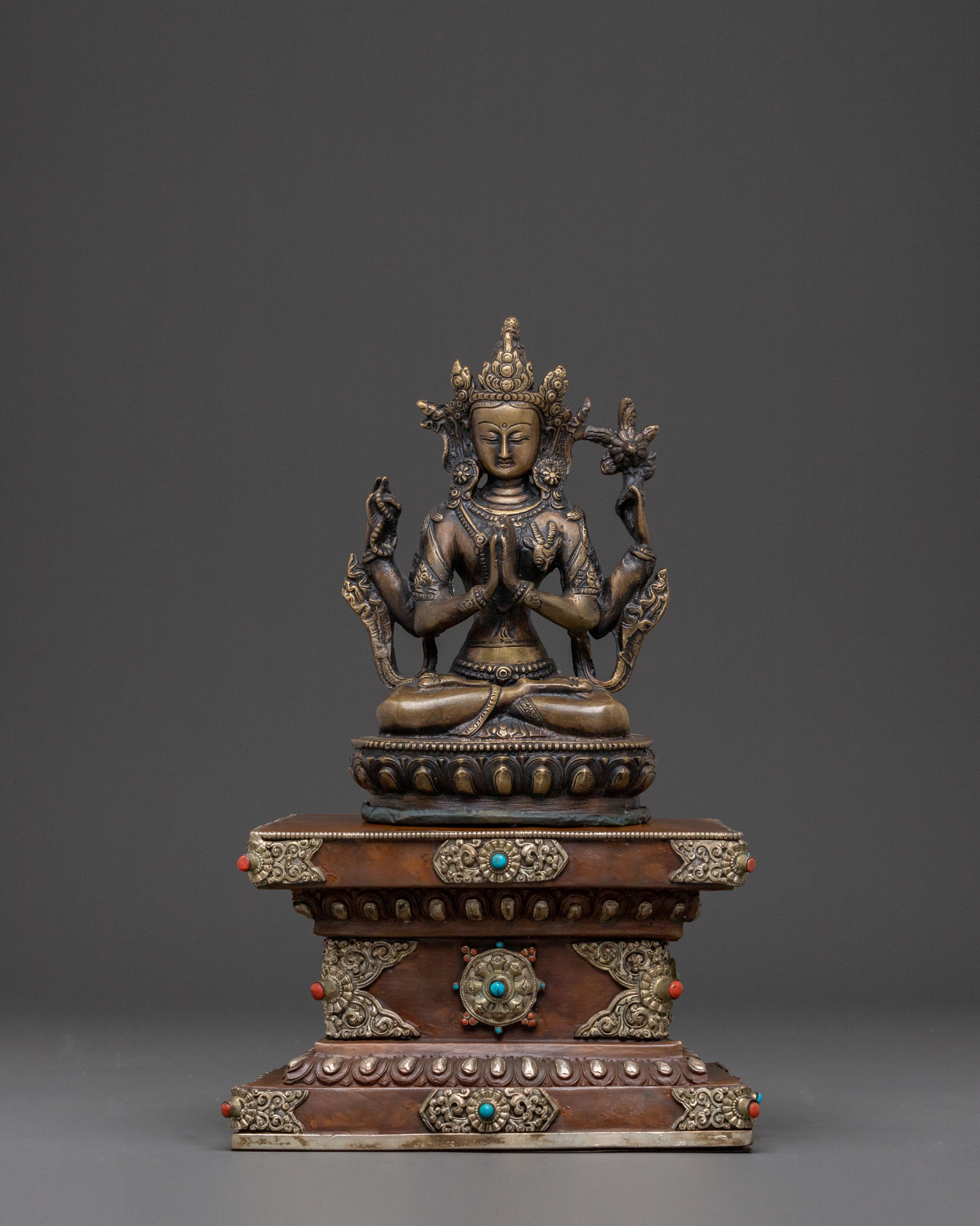 Chenrezig Statue on Throne | Spiritual Figure