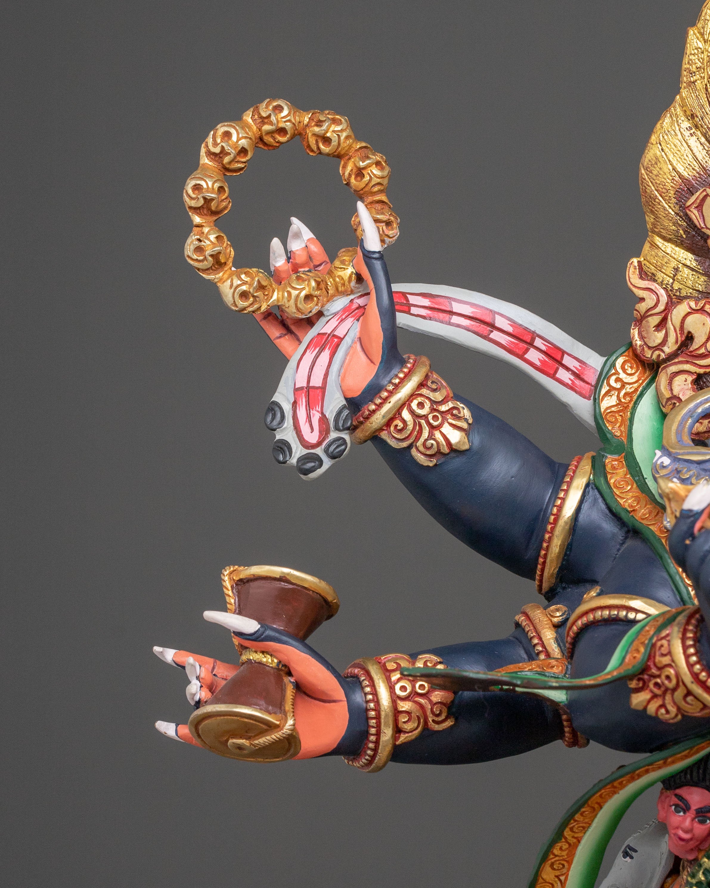 Six Armed Mahakala Divine Sculpture: Protector of Dharma