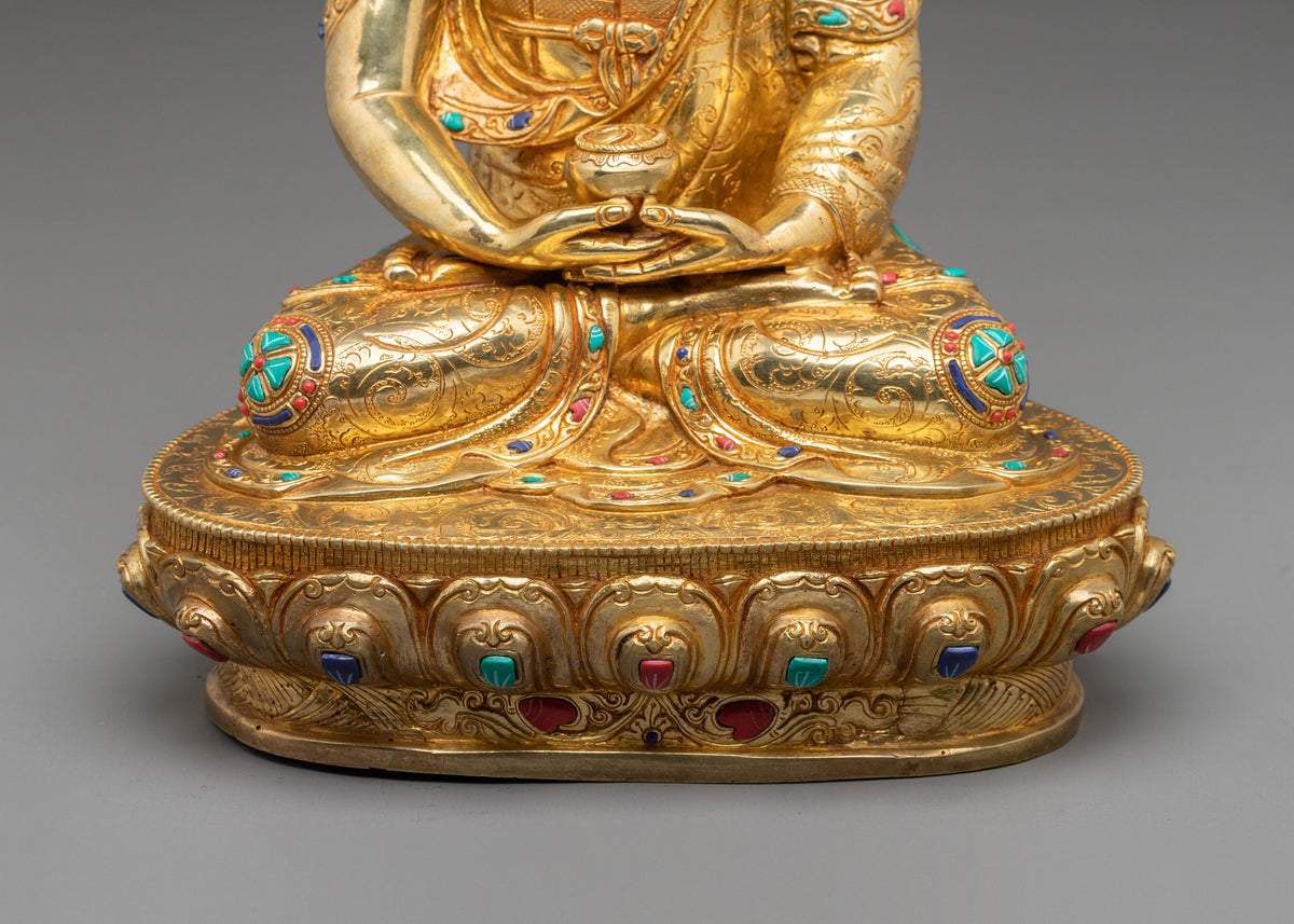 Amitabha Buddha 24K Fire Gold Gilded Sculpture