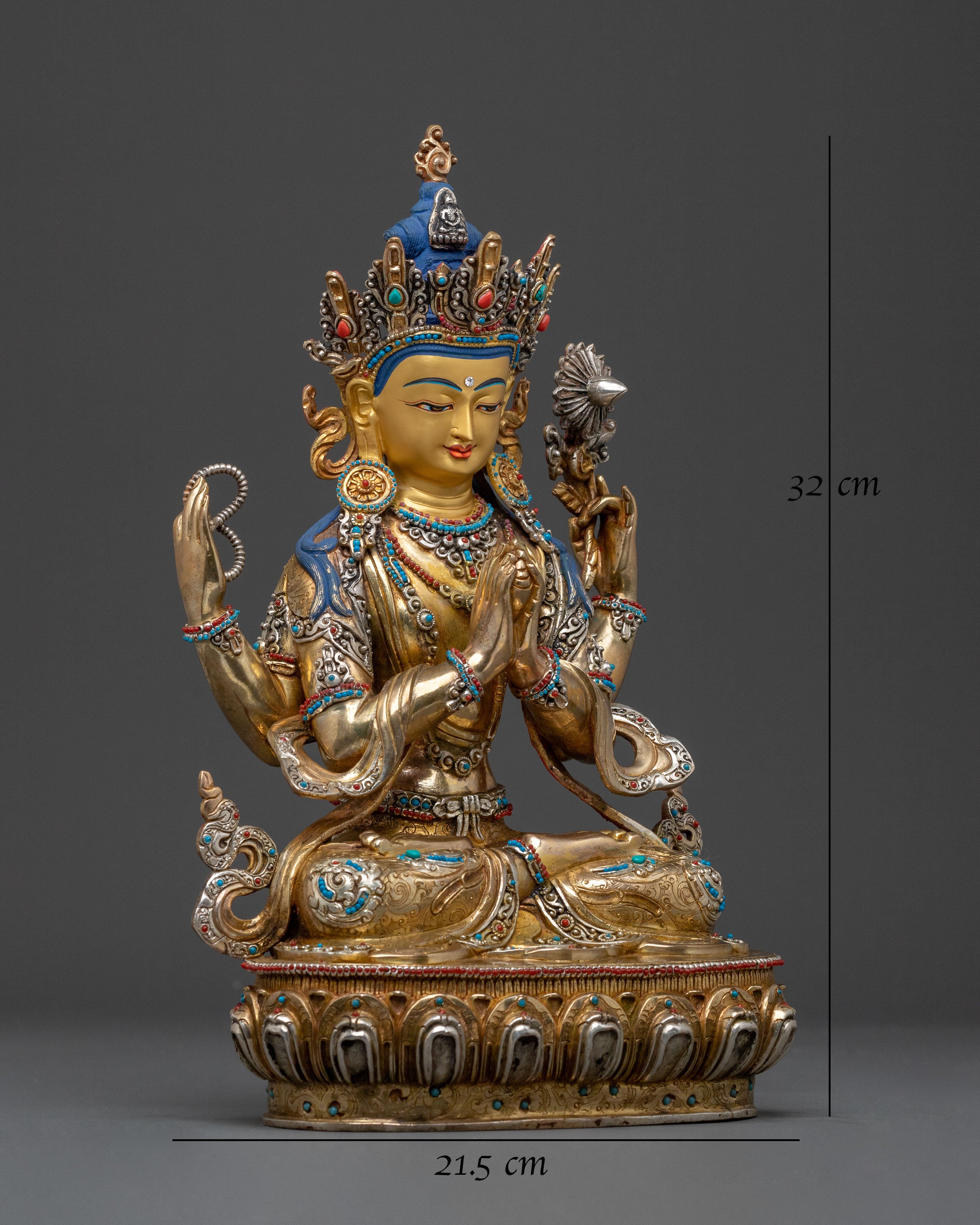 Chenrezig 24K Gold Gilded Traditional Statue | Meditation Decor