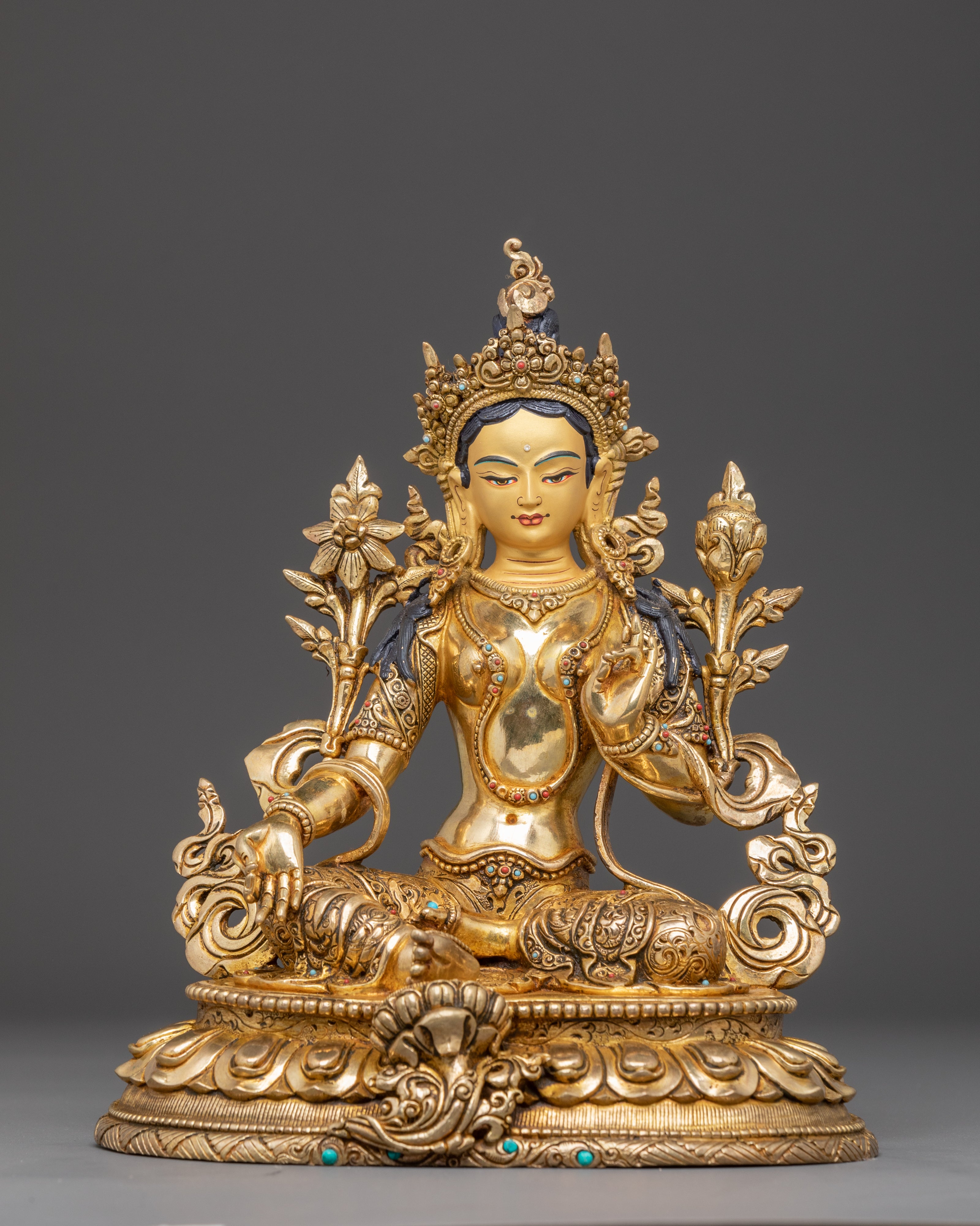 Green Tara Golden Statue for Altars | Feminine Energy and Protection