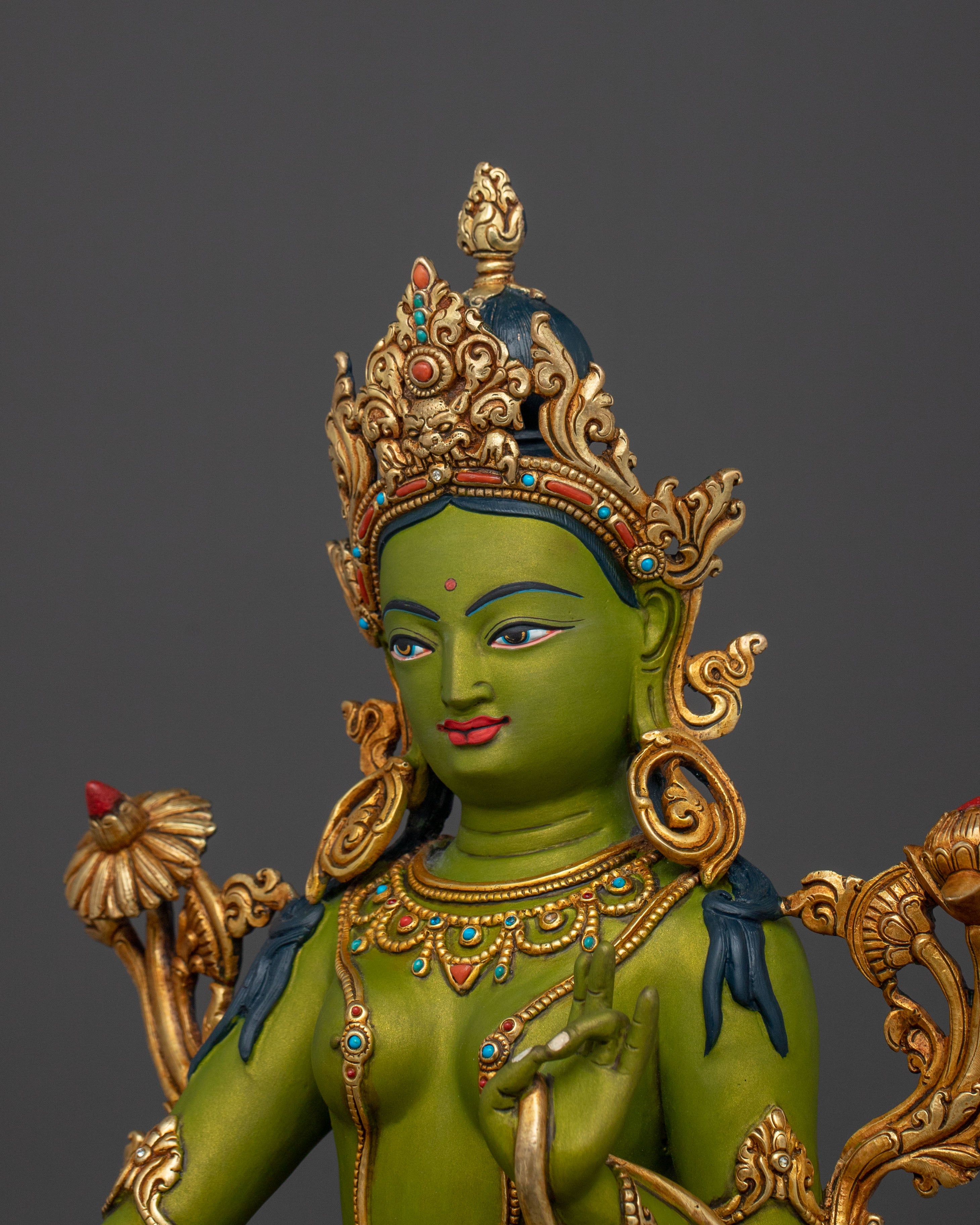 Green Tara Statue | Handcrafted 24K Gold Gilded Sculpture