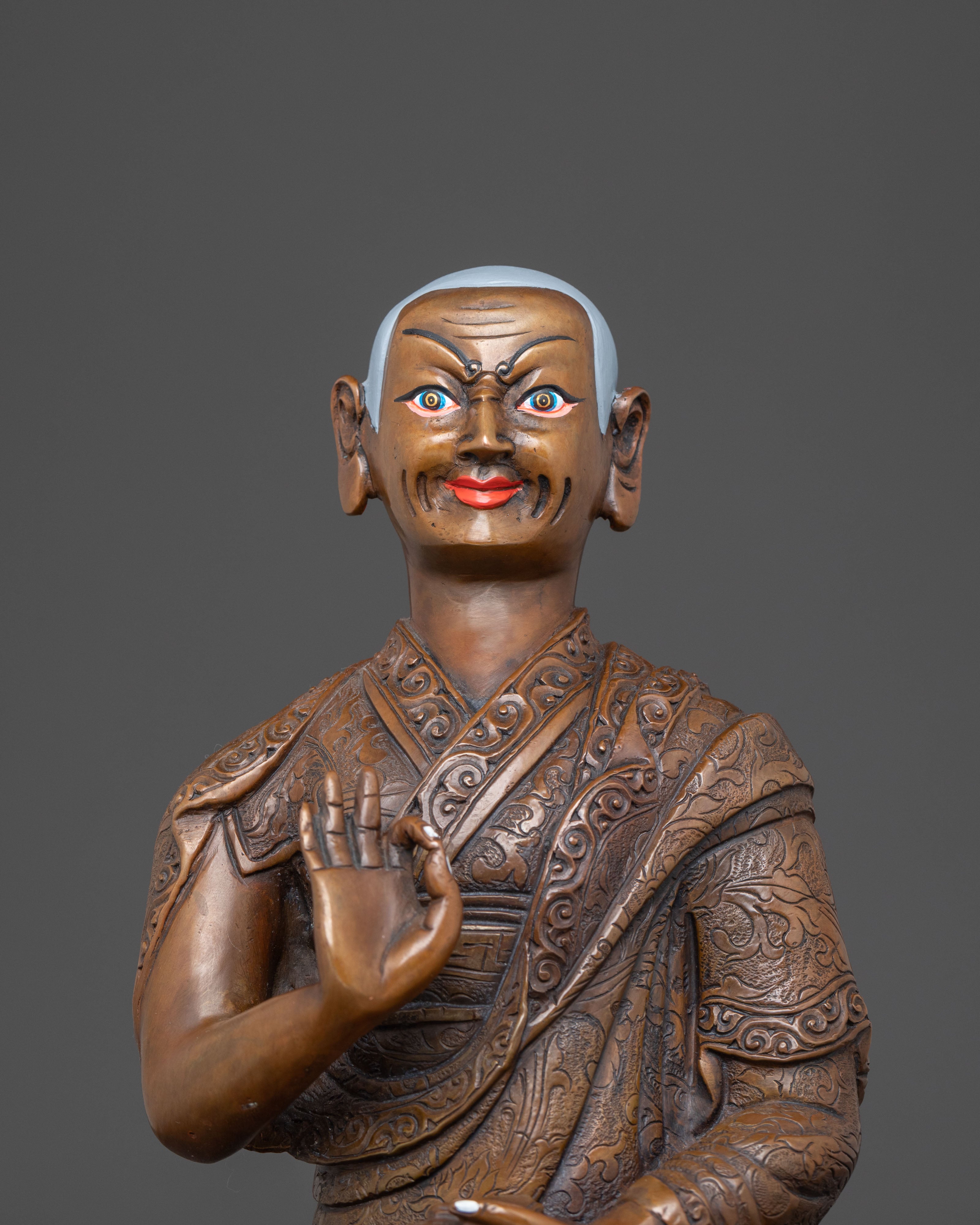 Oxidized Copper Tsongkhapa with Disciples Sacred Statue – Ancient Patina