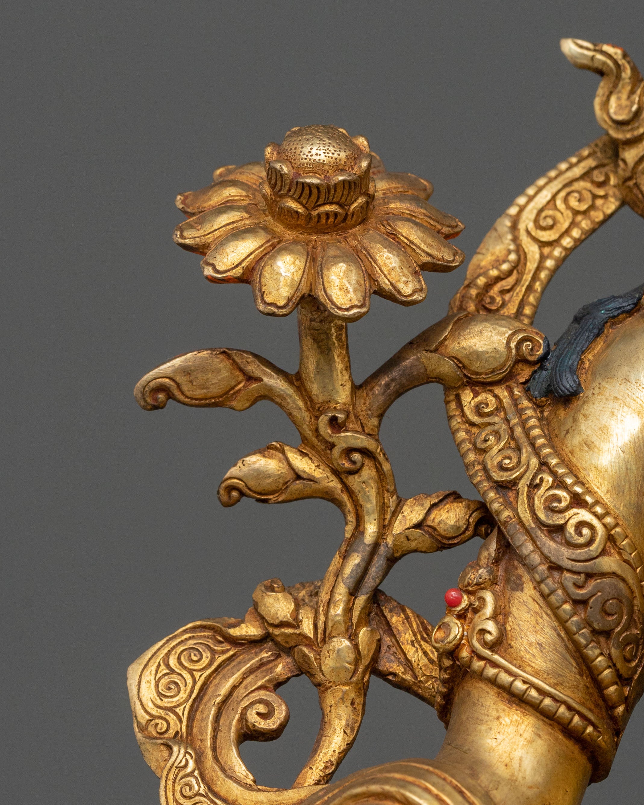 Green Tara Fire Gold Gilded Statue | Made in Nepal