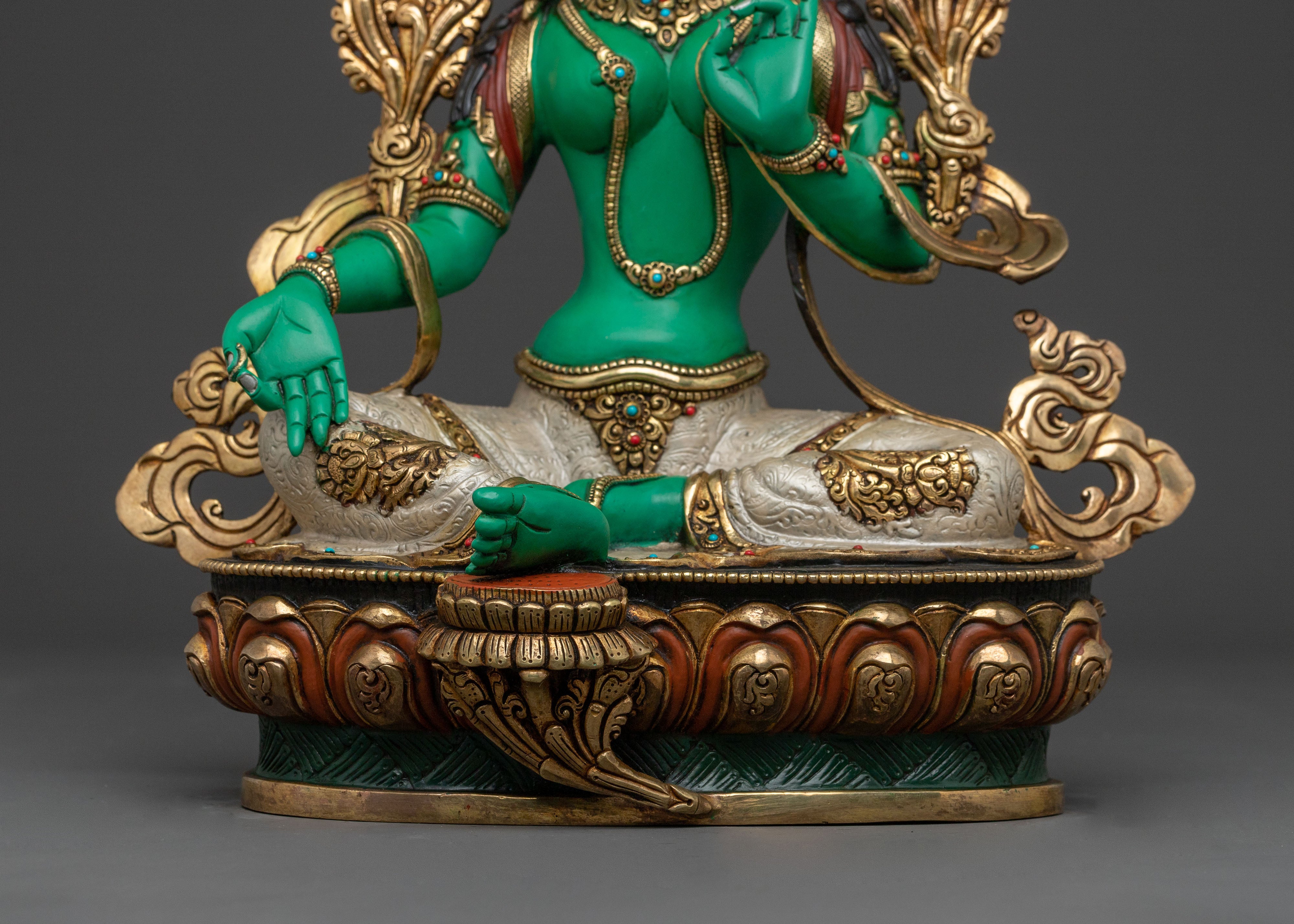 Green Tara Protection Statue: Hand-Gilded Serenity
