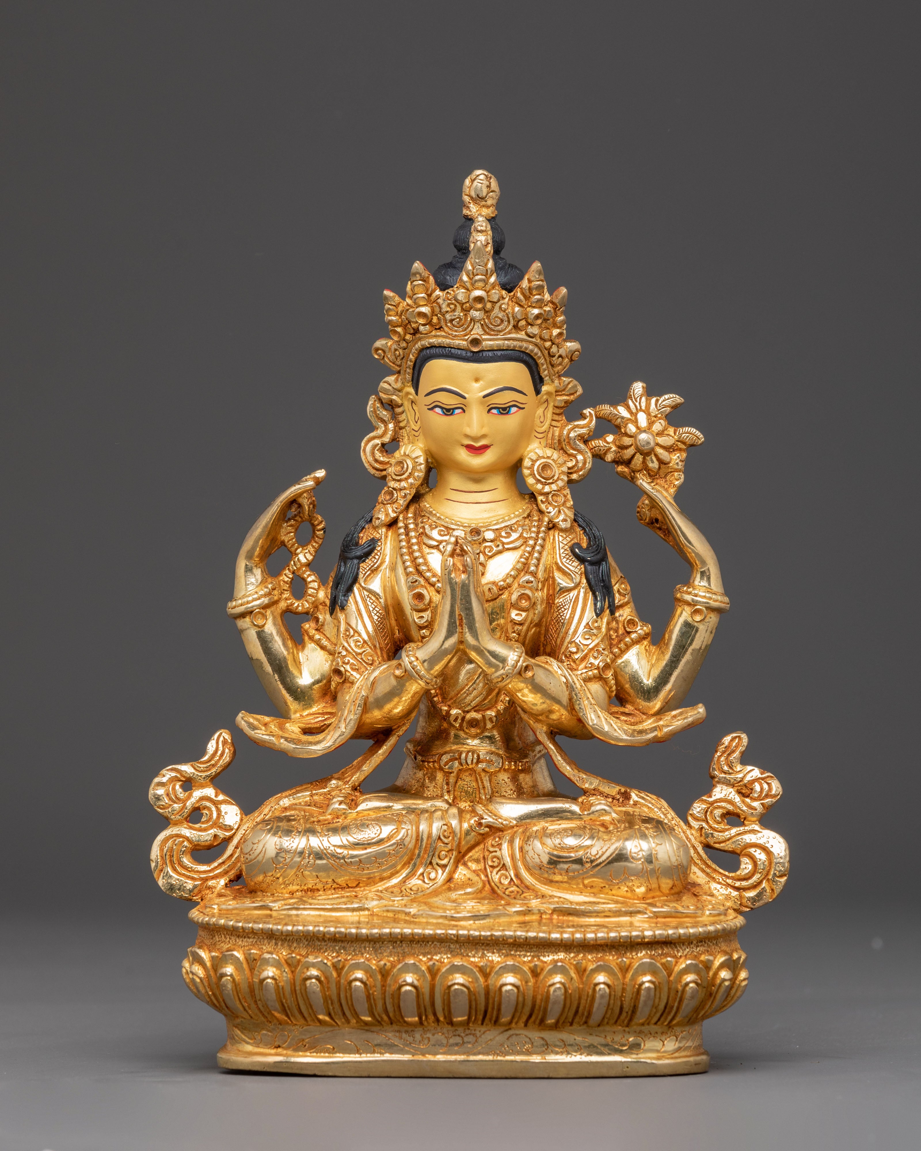 Handcrafted Copper Statue of Four-Armed Chenrezig