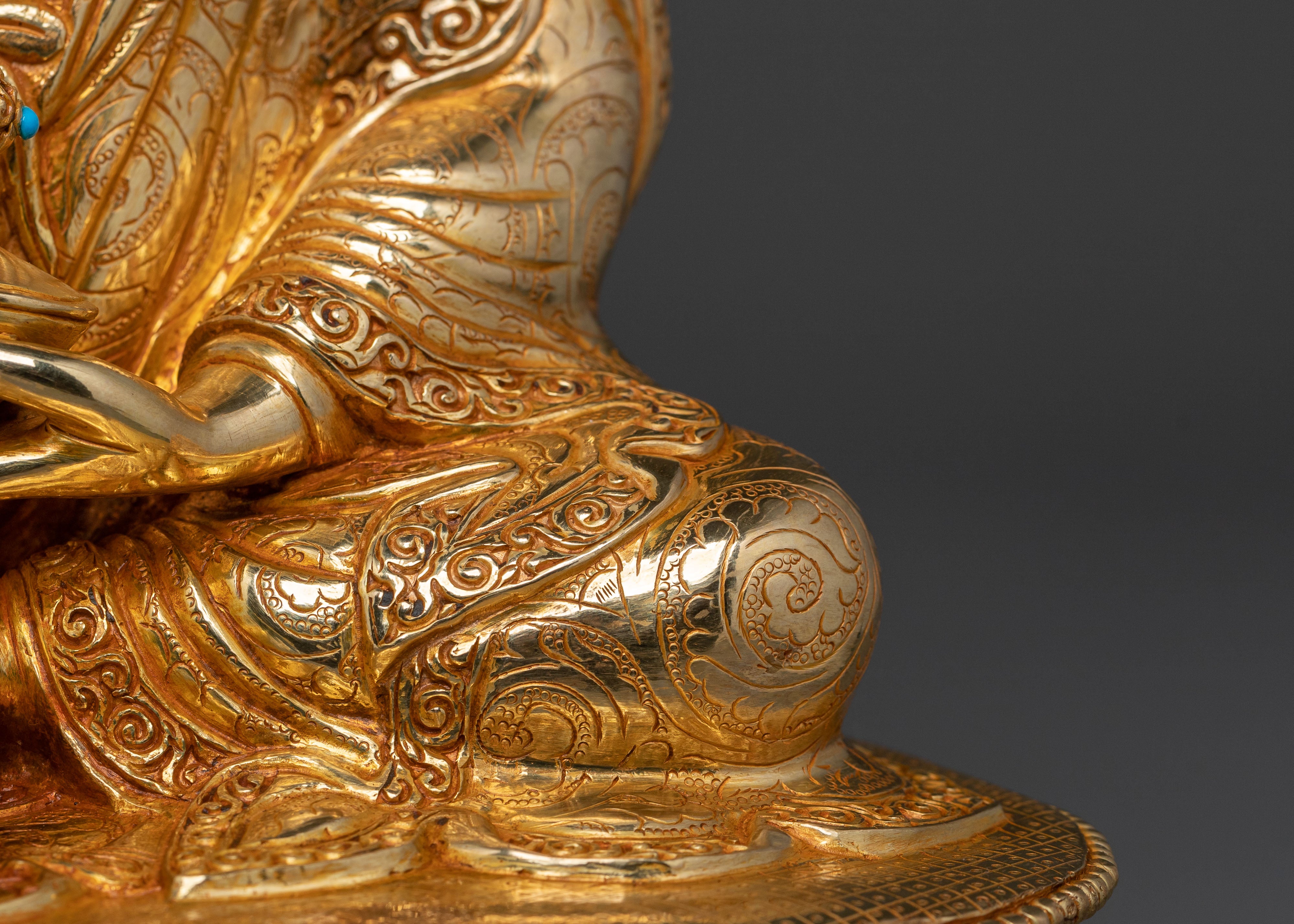 Tibetan Padmasambhava Statue - 24K Gold Gilded Copper