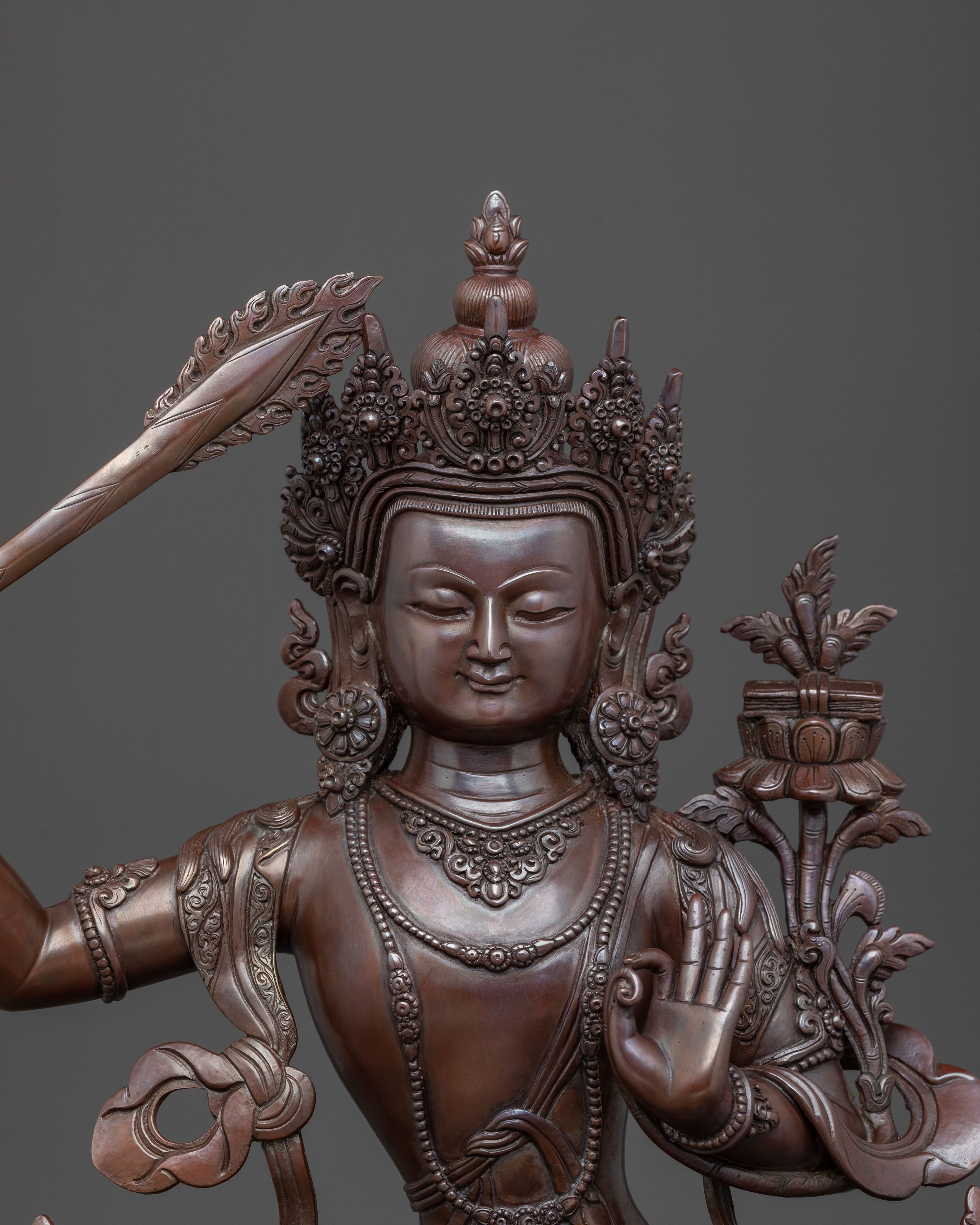 Oxidized Copper Manjushri Buddhist Statue