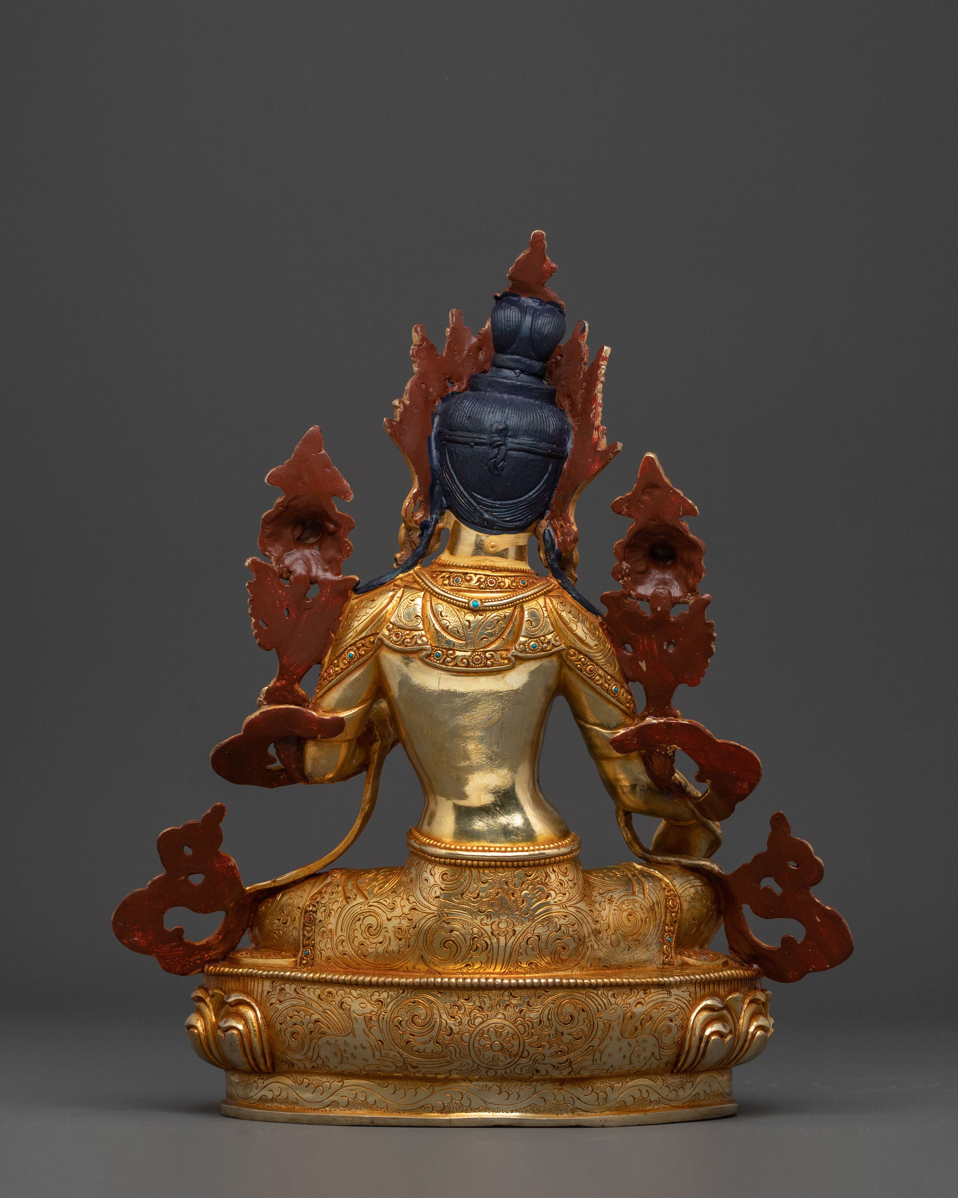 Green Tara Statue: 24K Gold Gilded Buddhist Protector