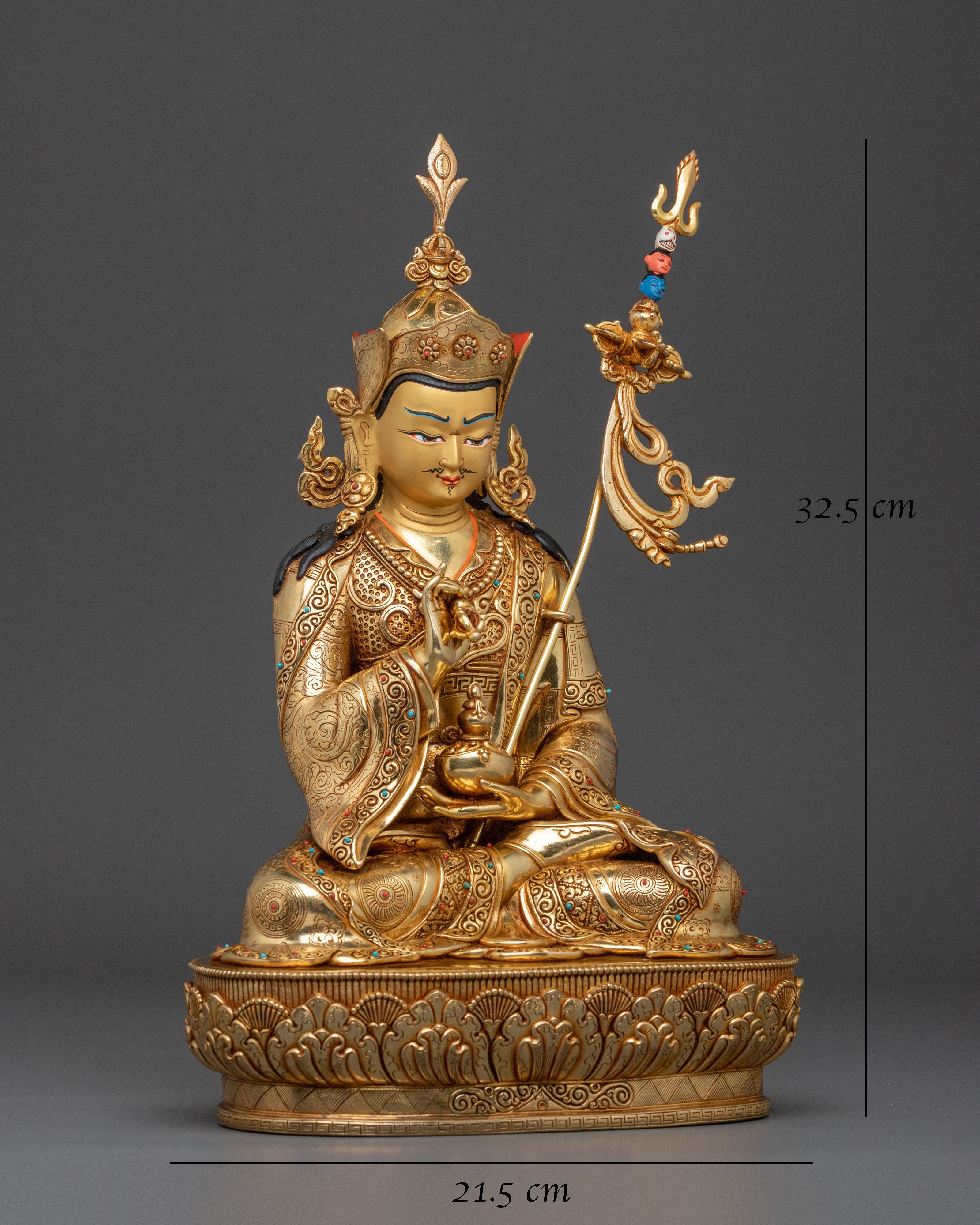 Tibetan Buddhist Figurine of Guru Tsokye Dorje | 24K Gold Gilded Sacred Sculpture