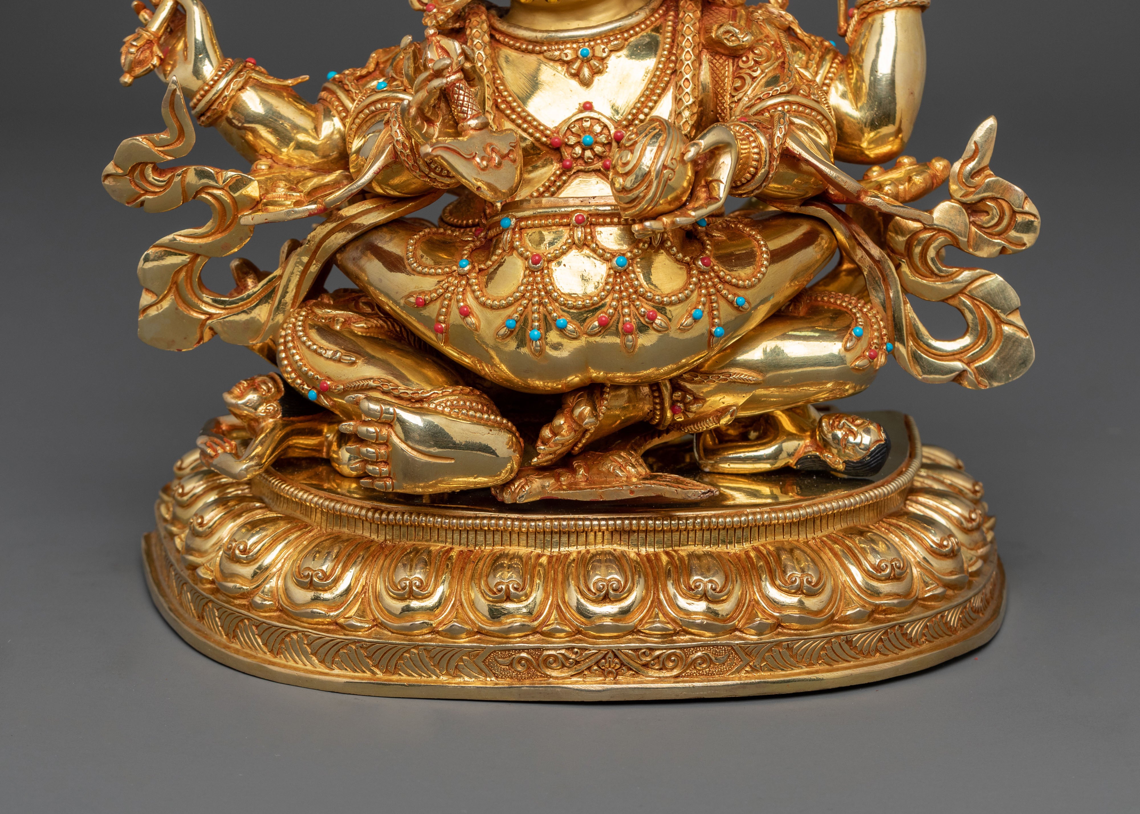 Chaturbhuja Mahakala Statue with Consort | Golden Figure