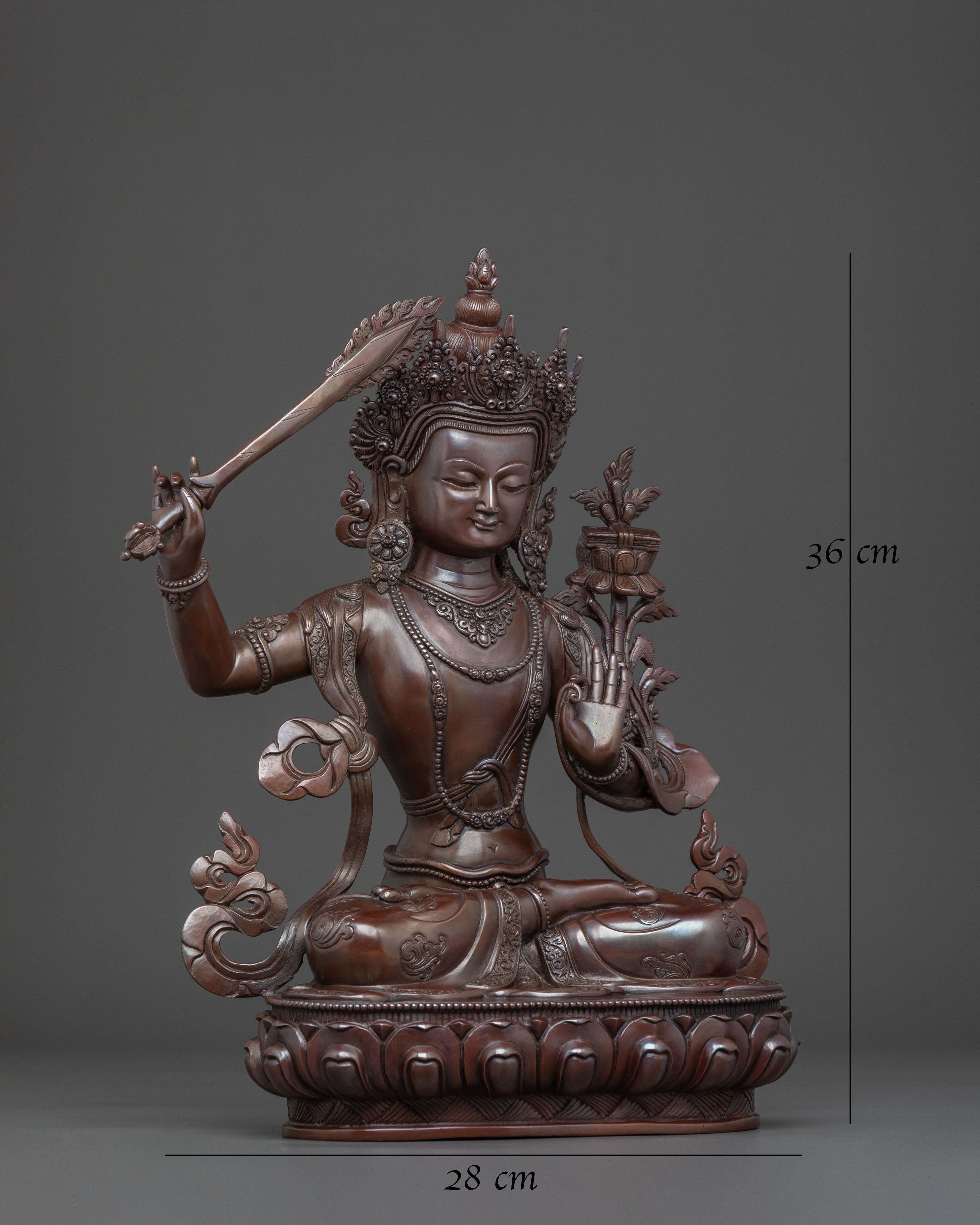 Oxidized Copper Manjushri Buddhist Statue