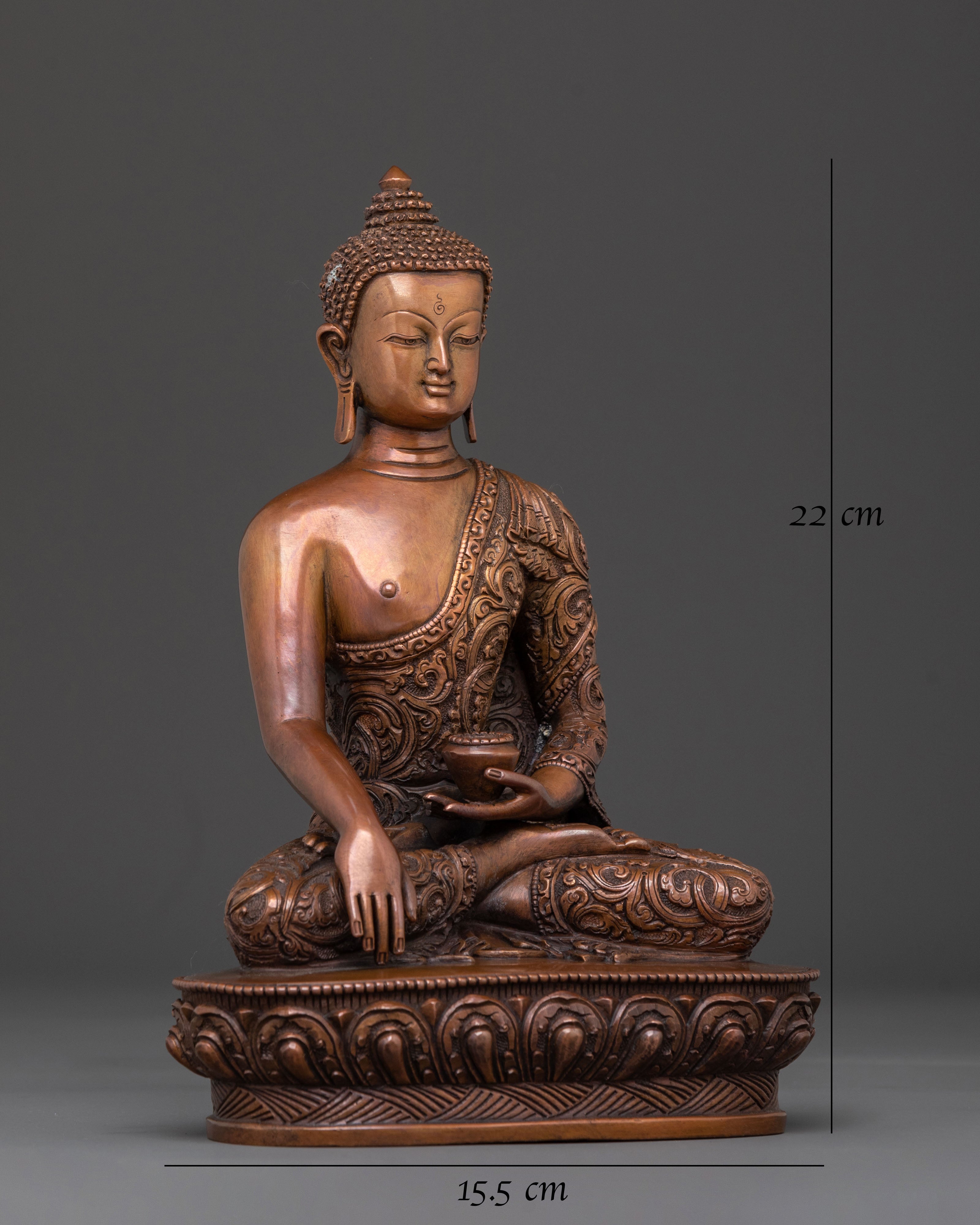 Handcrafted Peaceful Icon Shakyamuni Buddha in Oxidized Copper