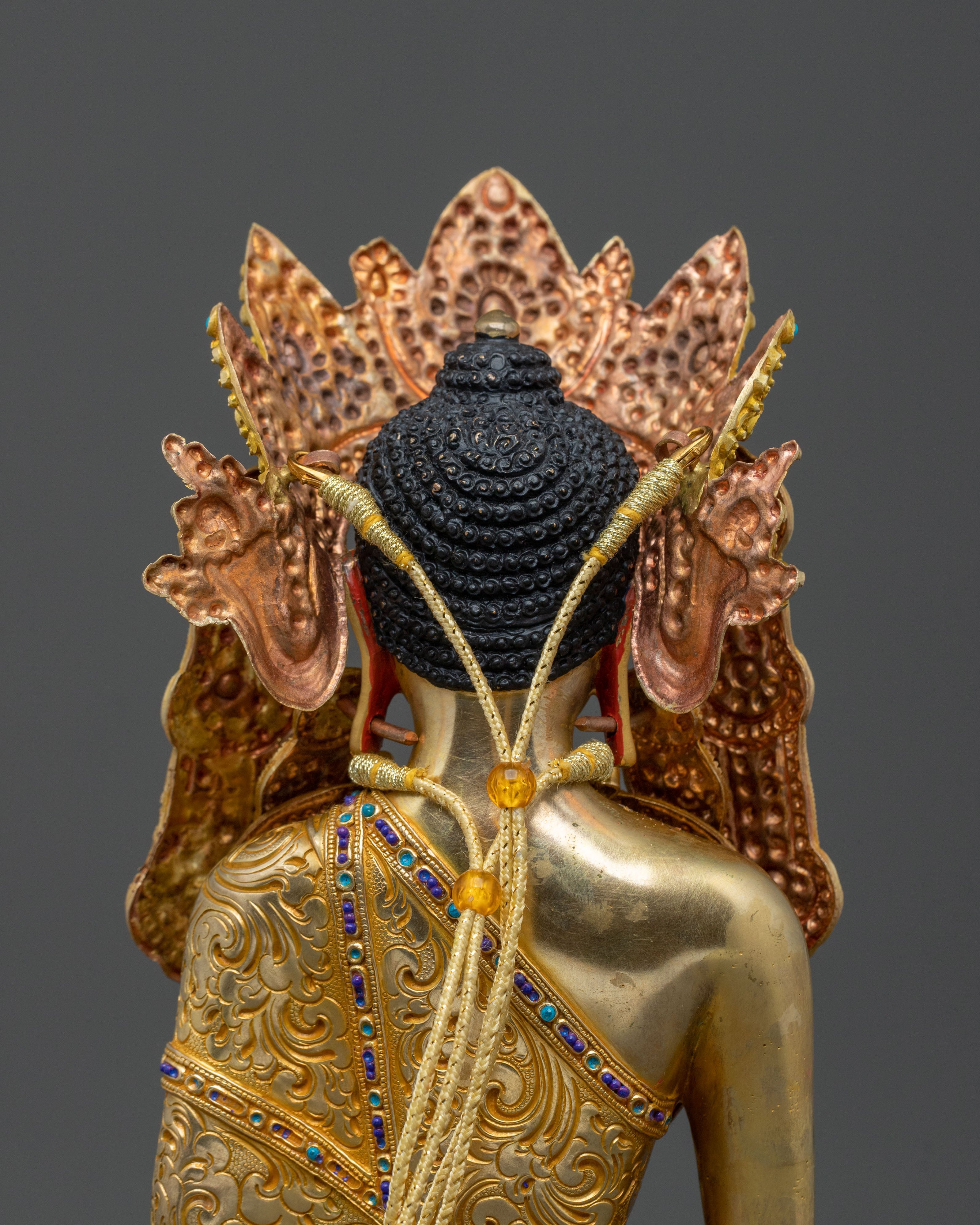 Handcrafted Crown Shakyamuni Buddha Spiritual Sculpture in 24K Gold
