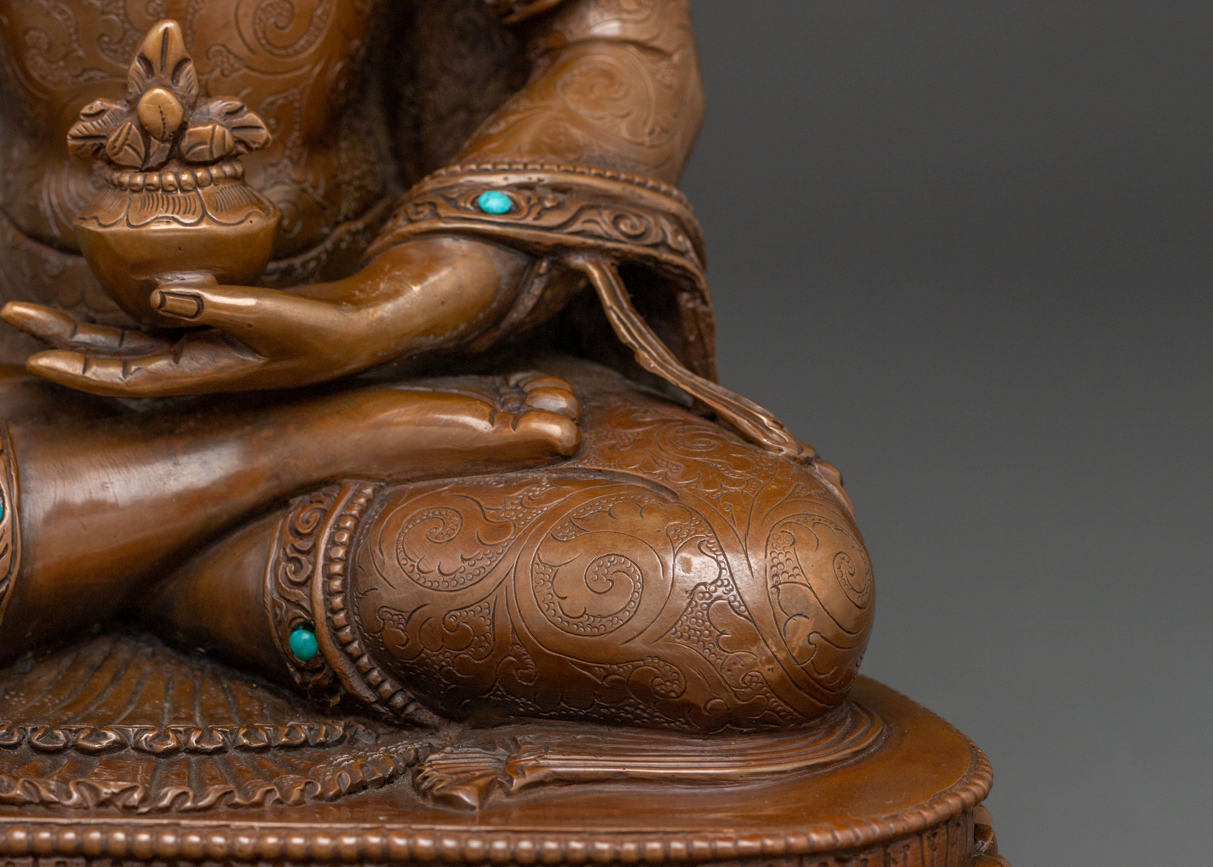 Medicine Buddha Statue: Oxidized Copper Healer Buddha Sculpture