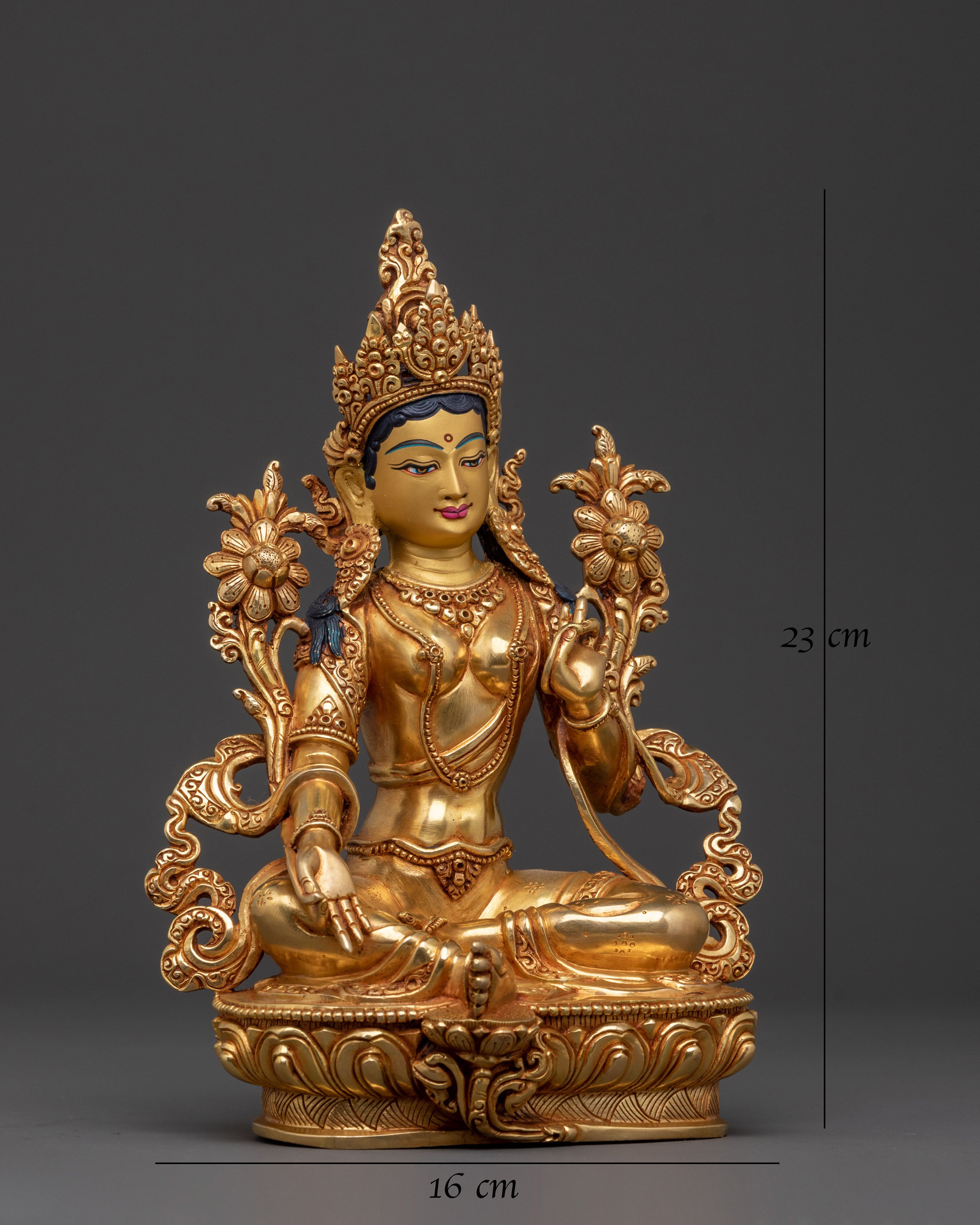 Handcrafted Green Tara Golden Statue of Protection