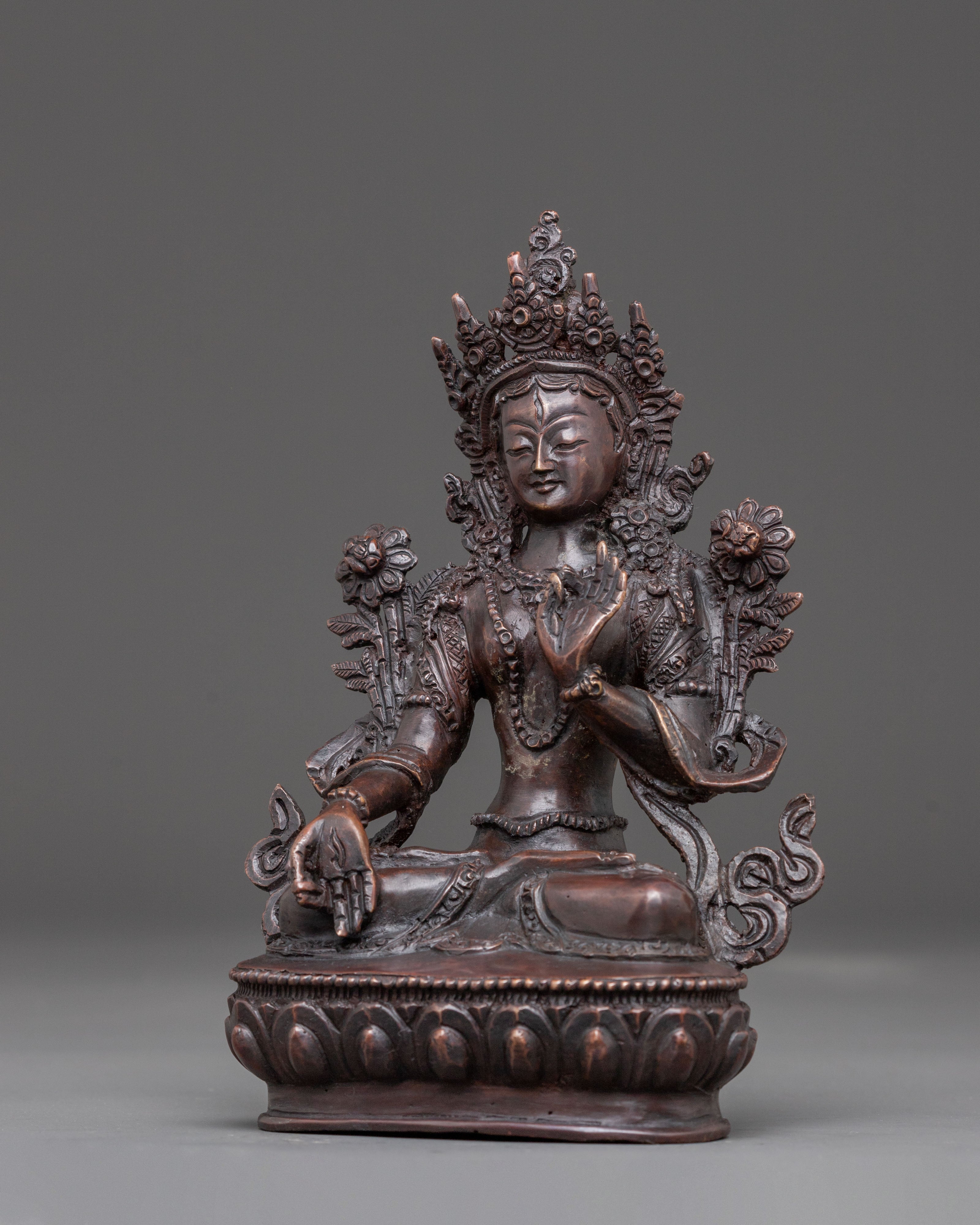 White Tara Oxidized Copper Statue | Goddess of Healing & Longevity