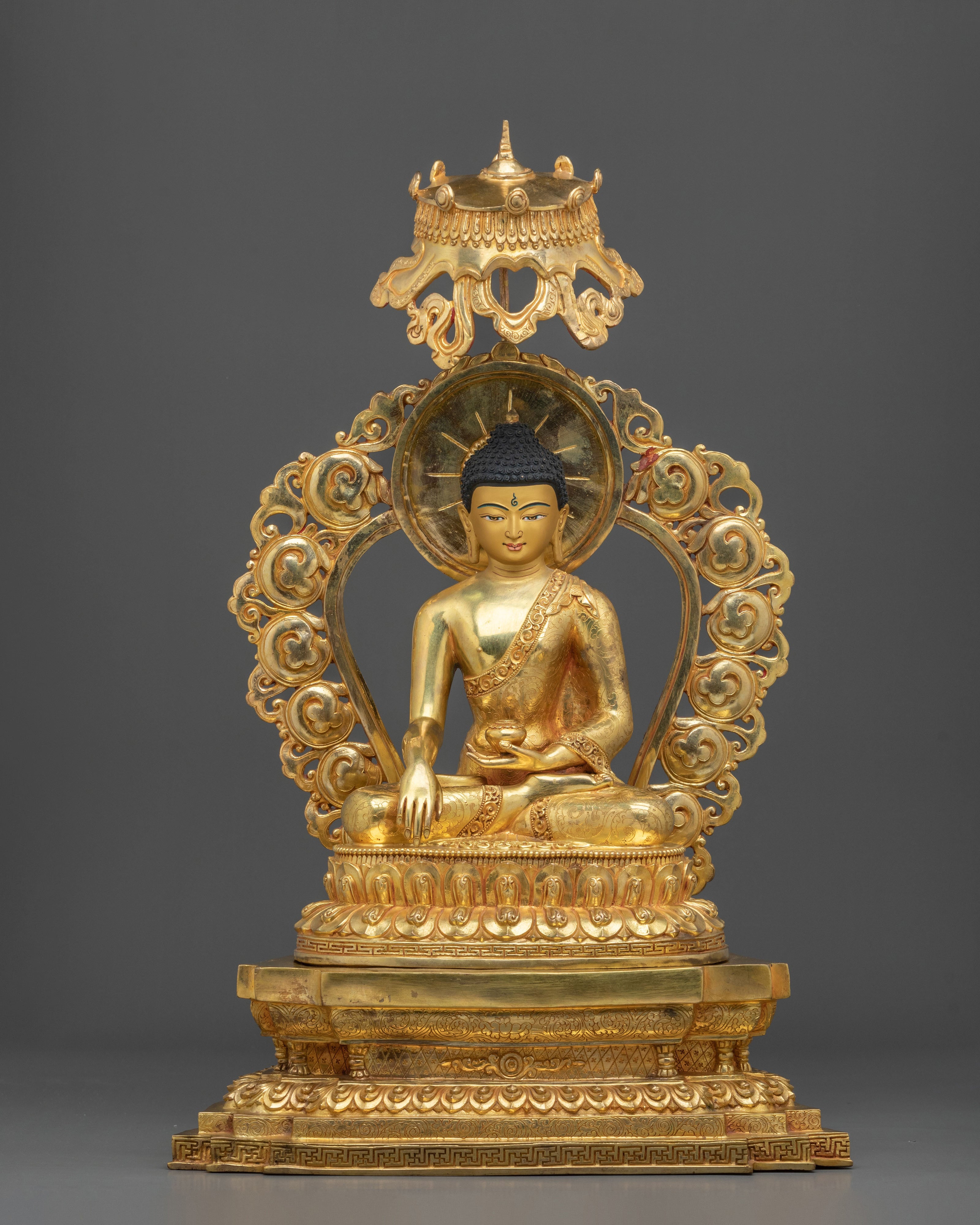 Shakyamuni Buddha Statue on a Throne