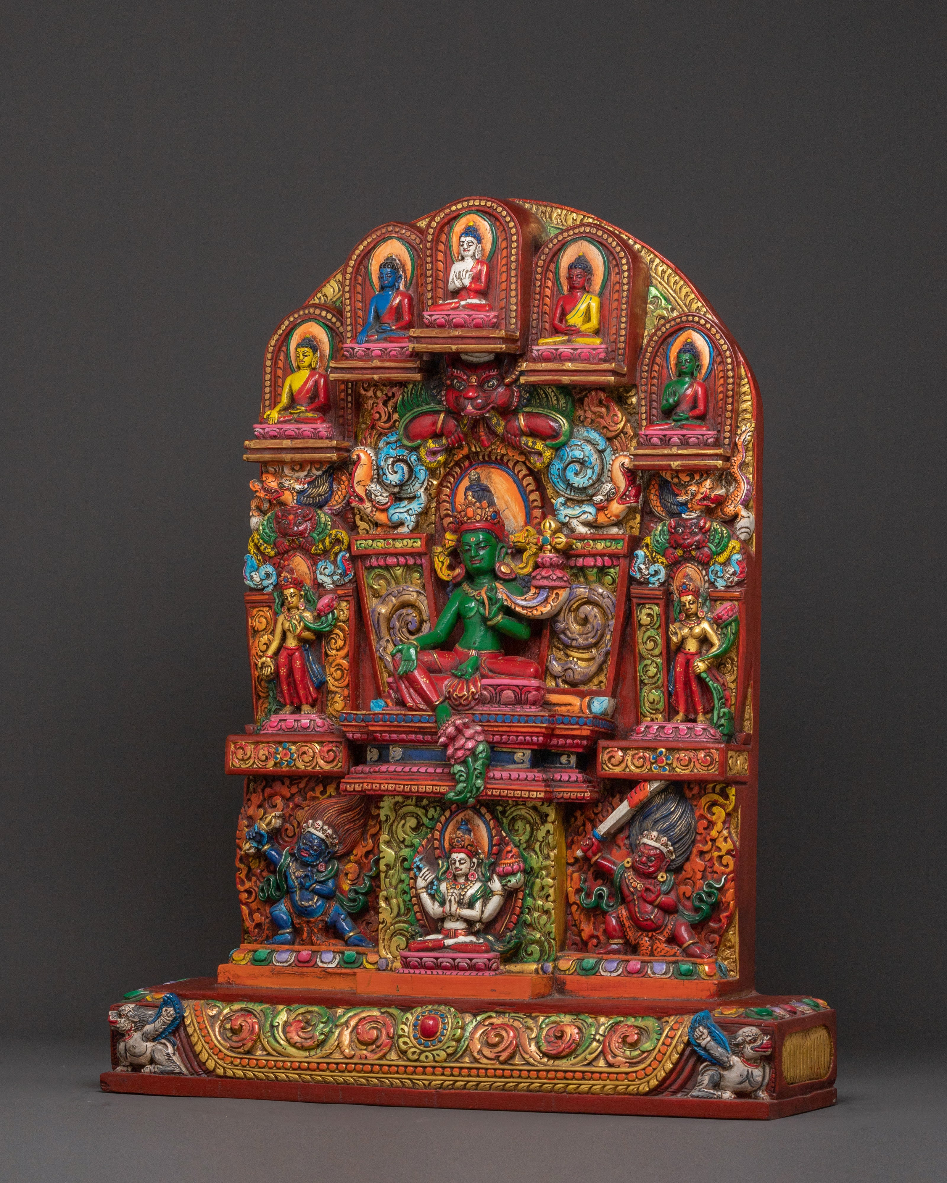 Green Tara Sacred Wooden Sculpture | Himalayan Serenity