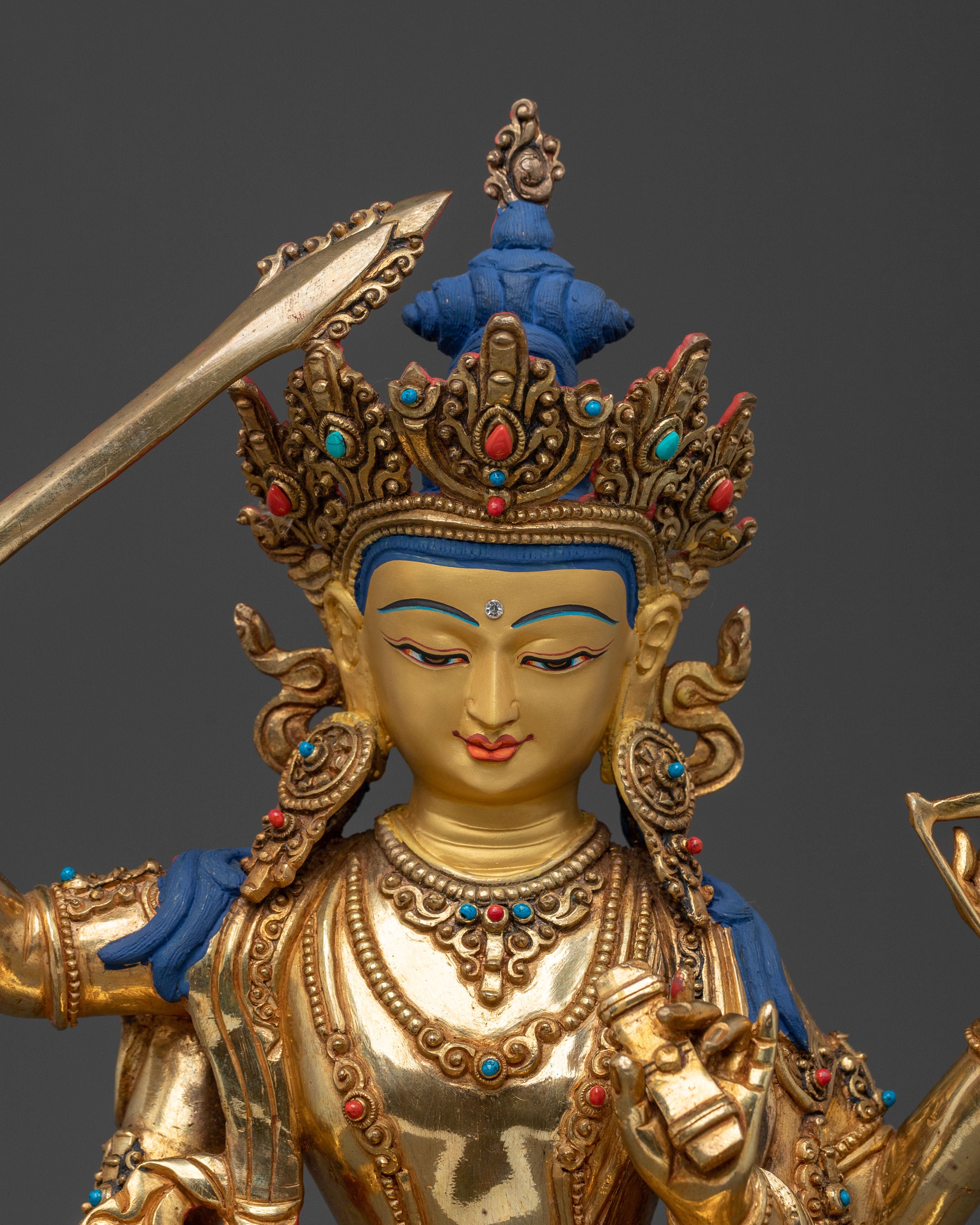 Maha Manjushri Sacred Figurine | Tibetan Buddhist Deity Sculpture