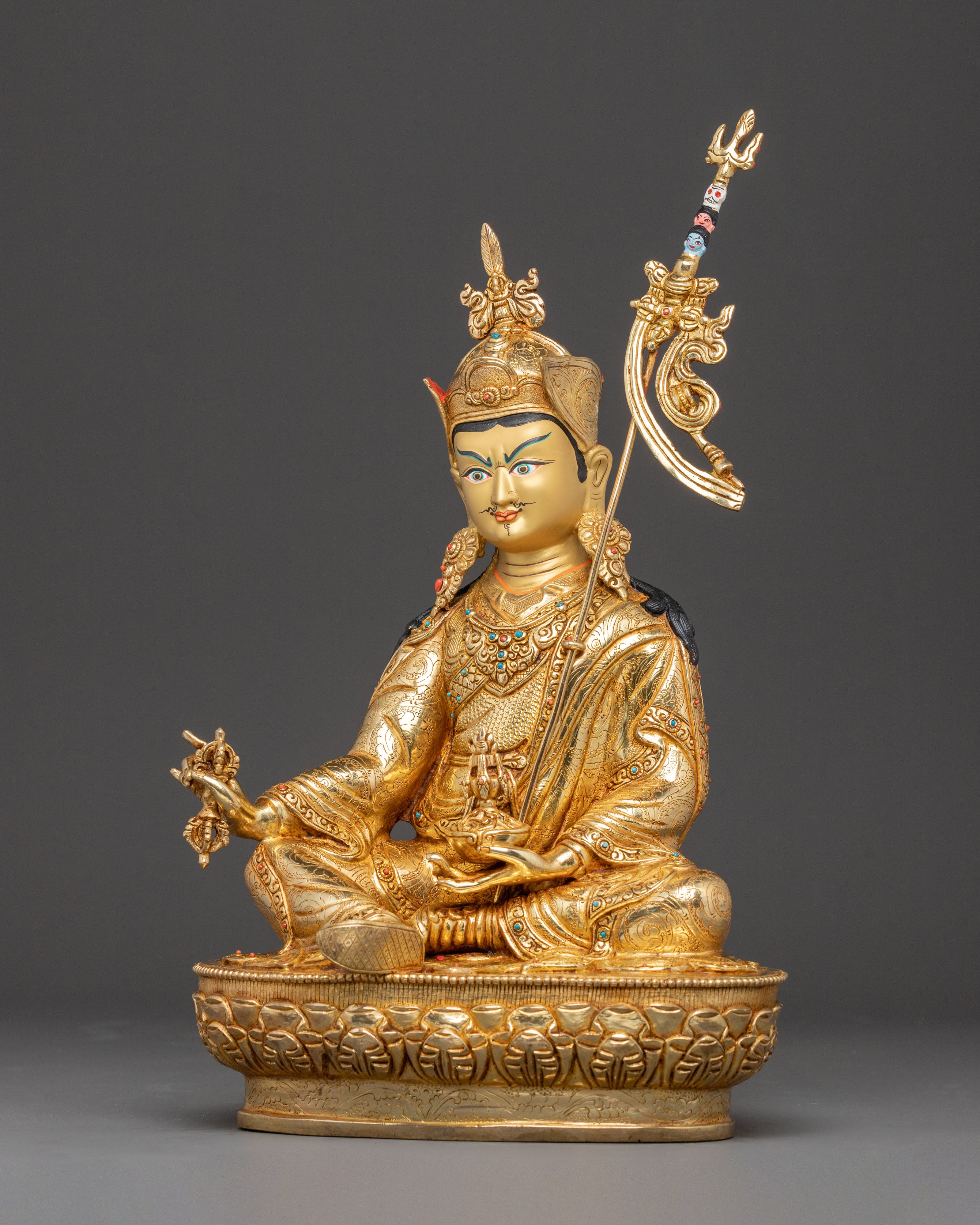 Guru Rinpoche Handcrafted Statue | 24k Gold Gilded Sculpture