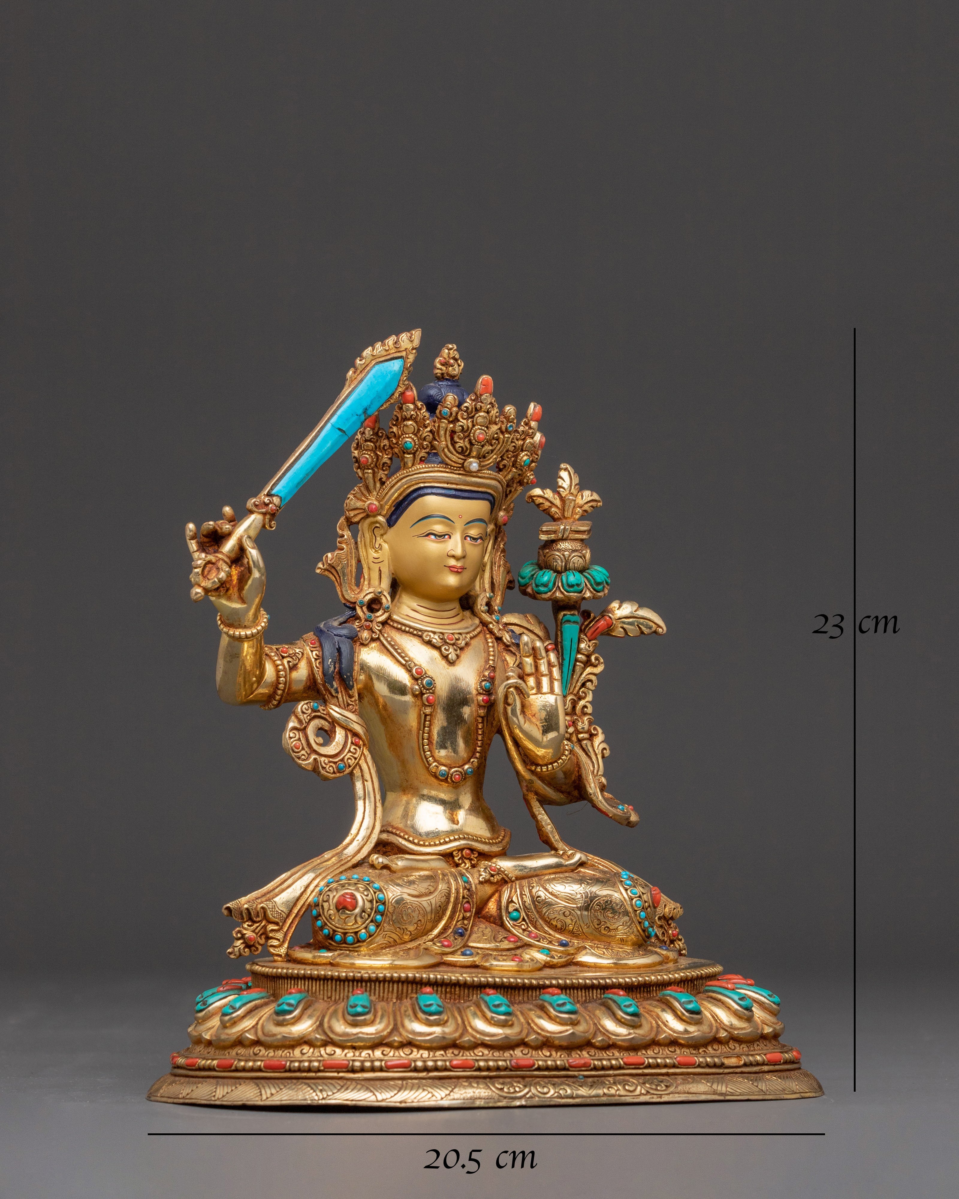 Tibetan Manjushri Wisdom Deity Statue | 24K Gold Gilded Statue