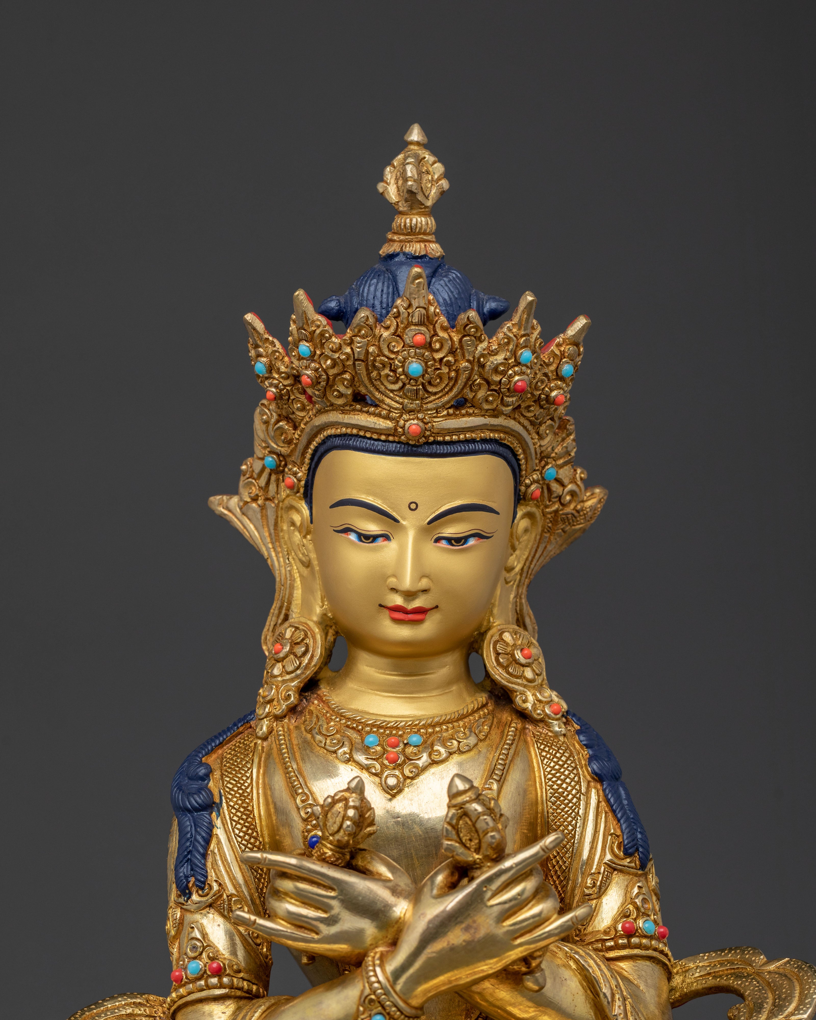 Vajradhara Statue: 24K Gold Gilded Sacred Figurine
