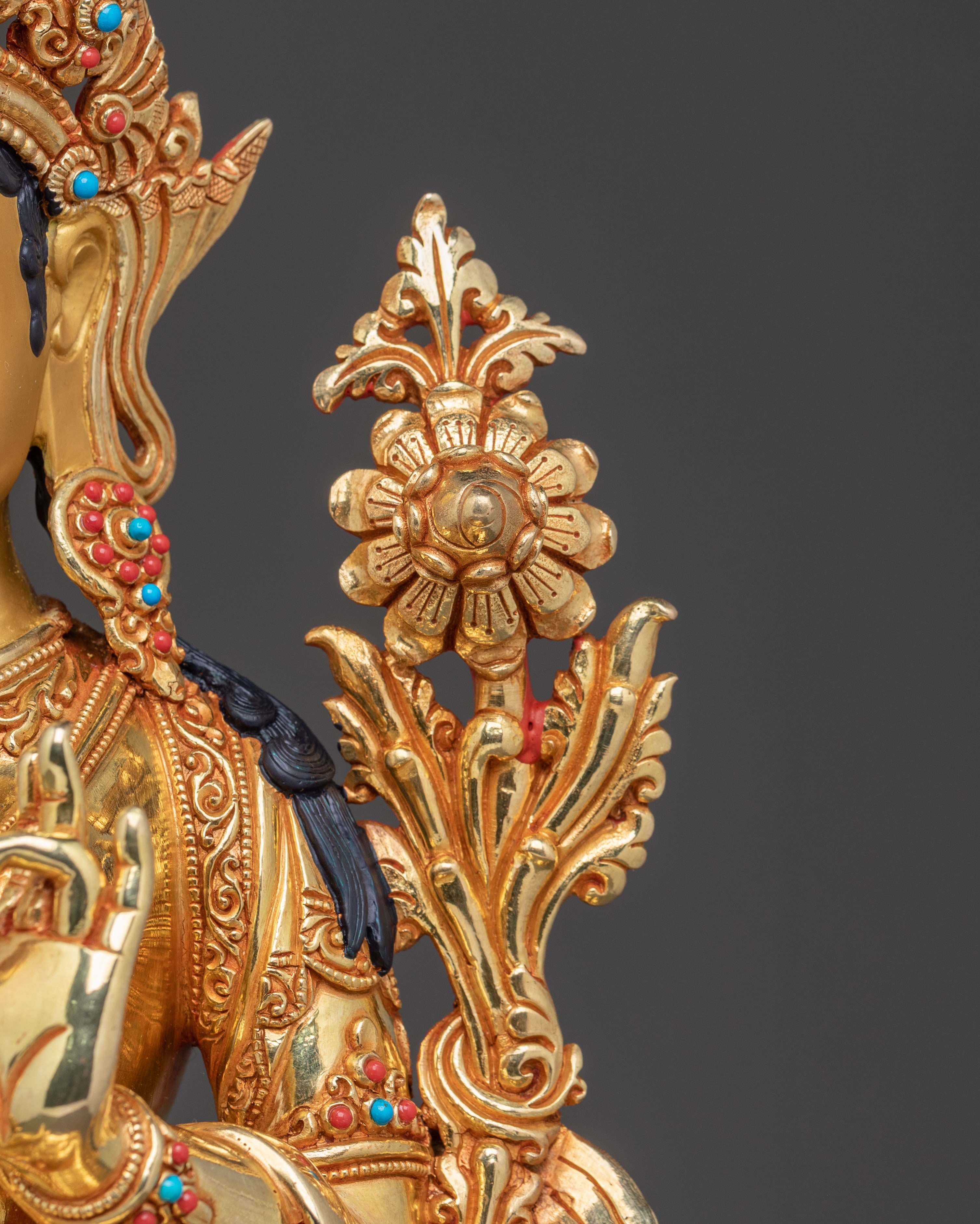 Green Tara Mercy Statue: Hand-Gilded Copper