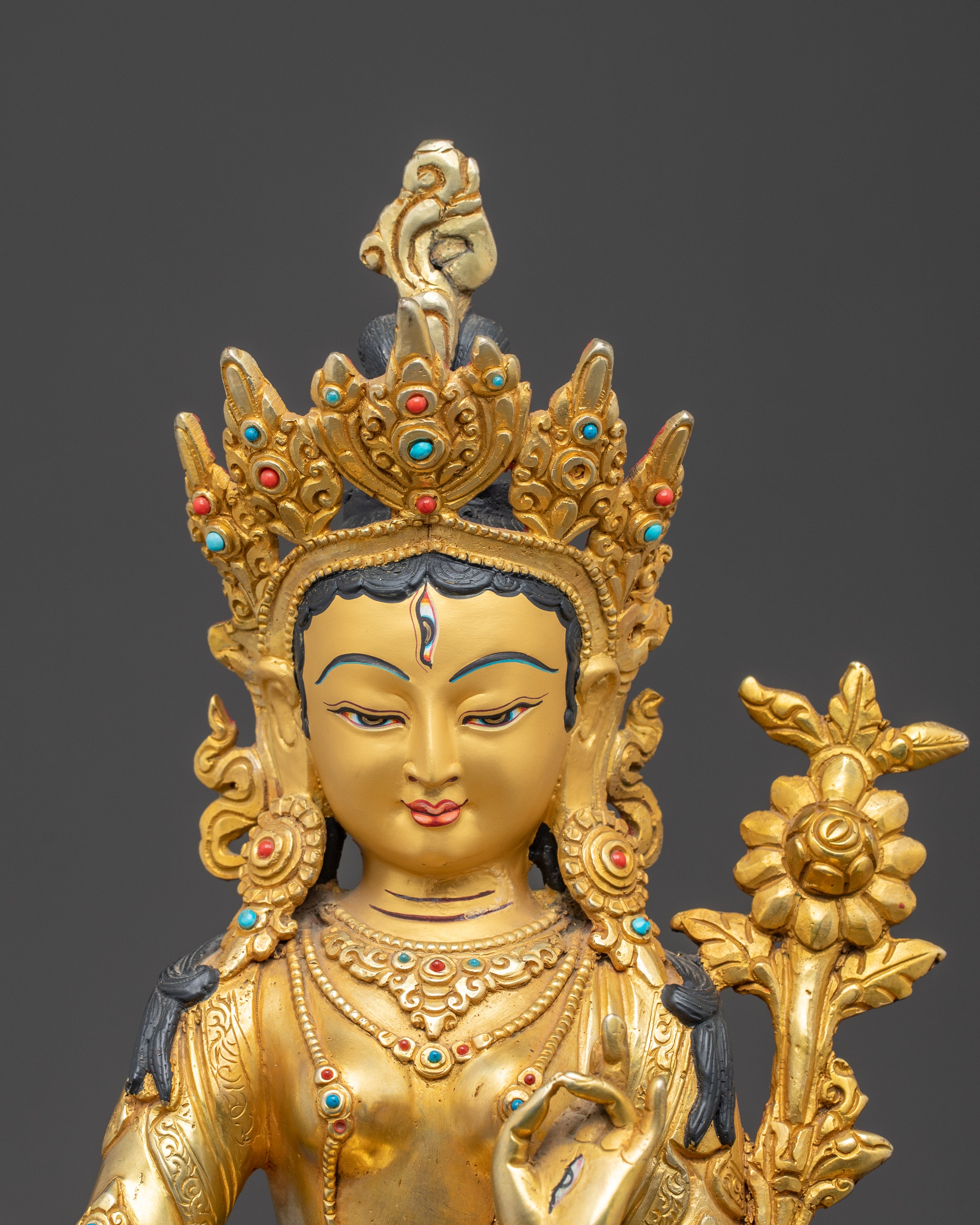 White Tara Statue: Compassion and Long Life | Gold Gilded Nepali Art