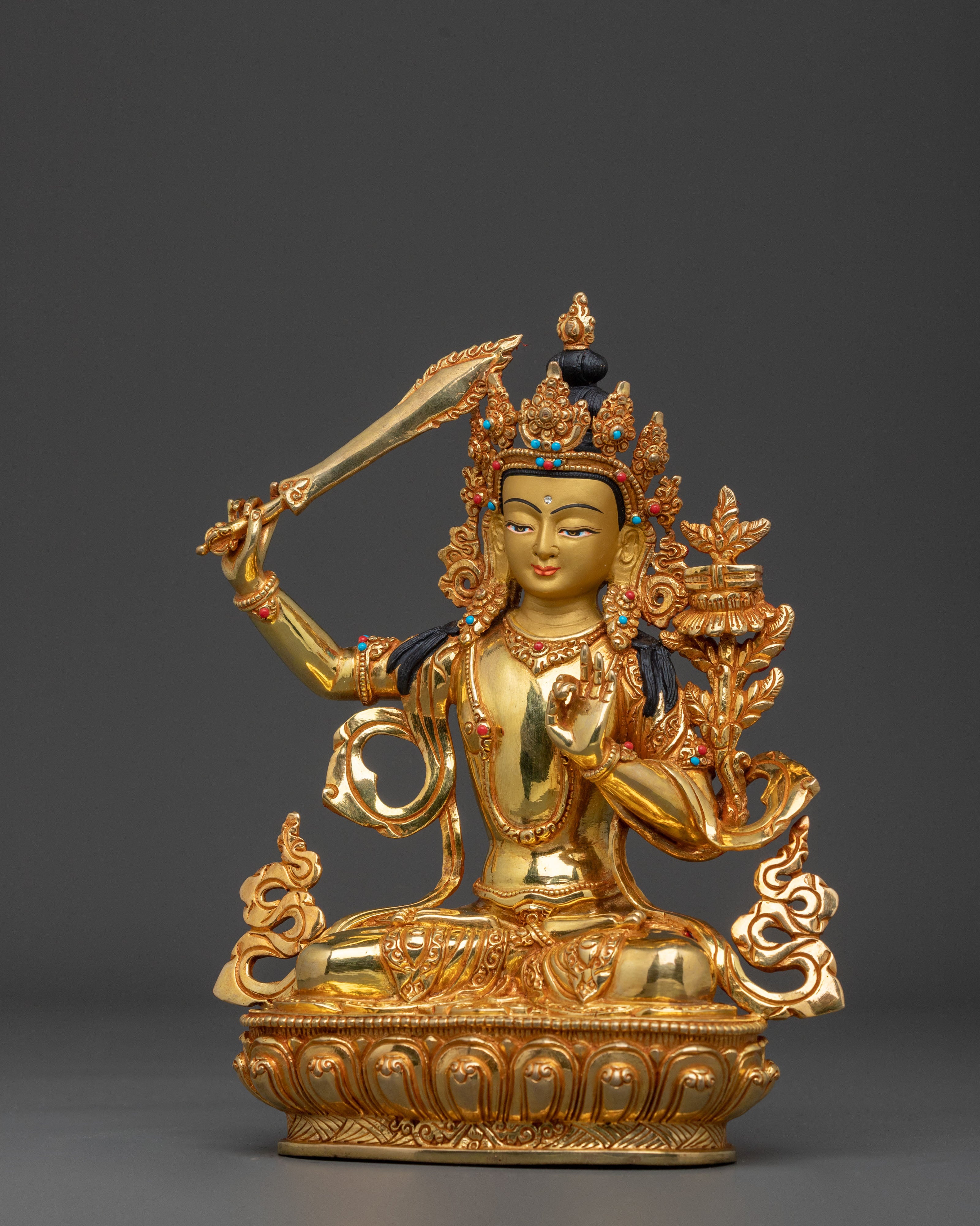 manjughoṣa sacred sculpture with 24K Gold Gilding