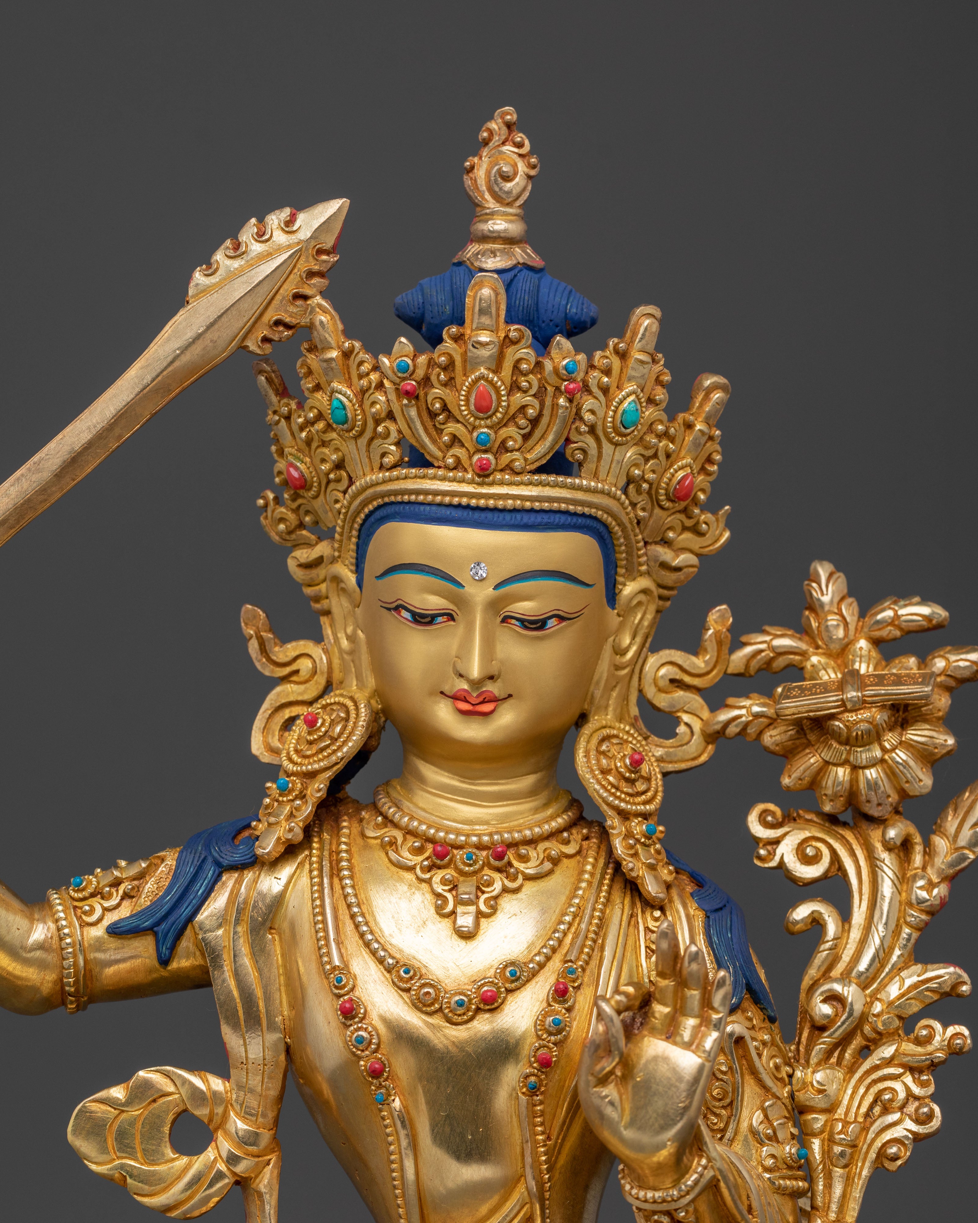 Handmade 24K Gold Gilded Manjushri Statue